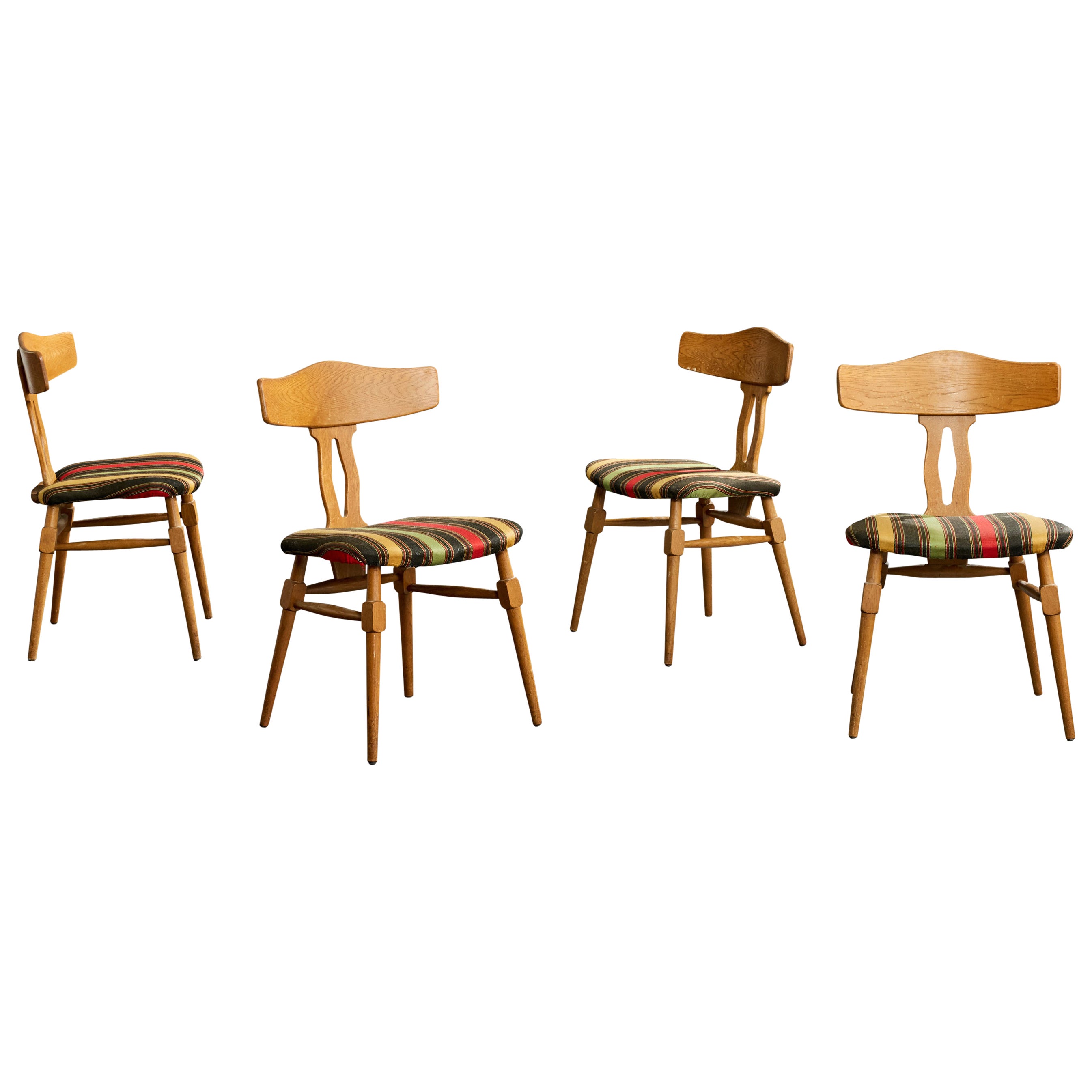 Danish Designer, Dining Room Chairs, Oak, Fabric, Denmark, 1960s