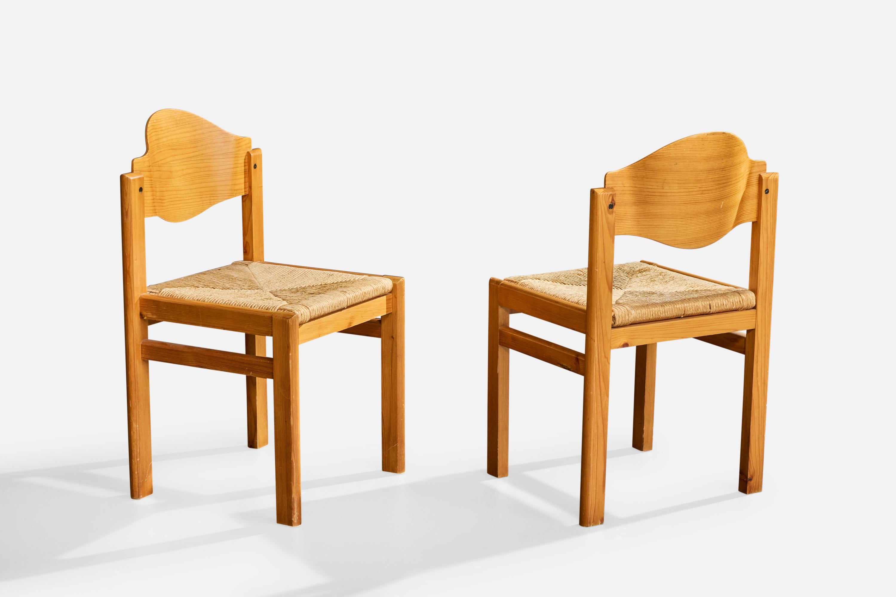 Designer danese, sedie per sala da pranzo, pino, giunco, Danimarca, anni '70 in vendita 5