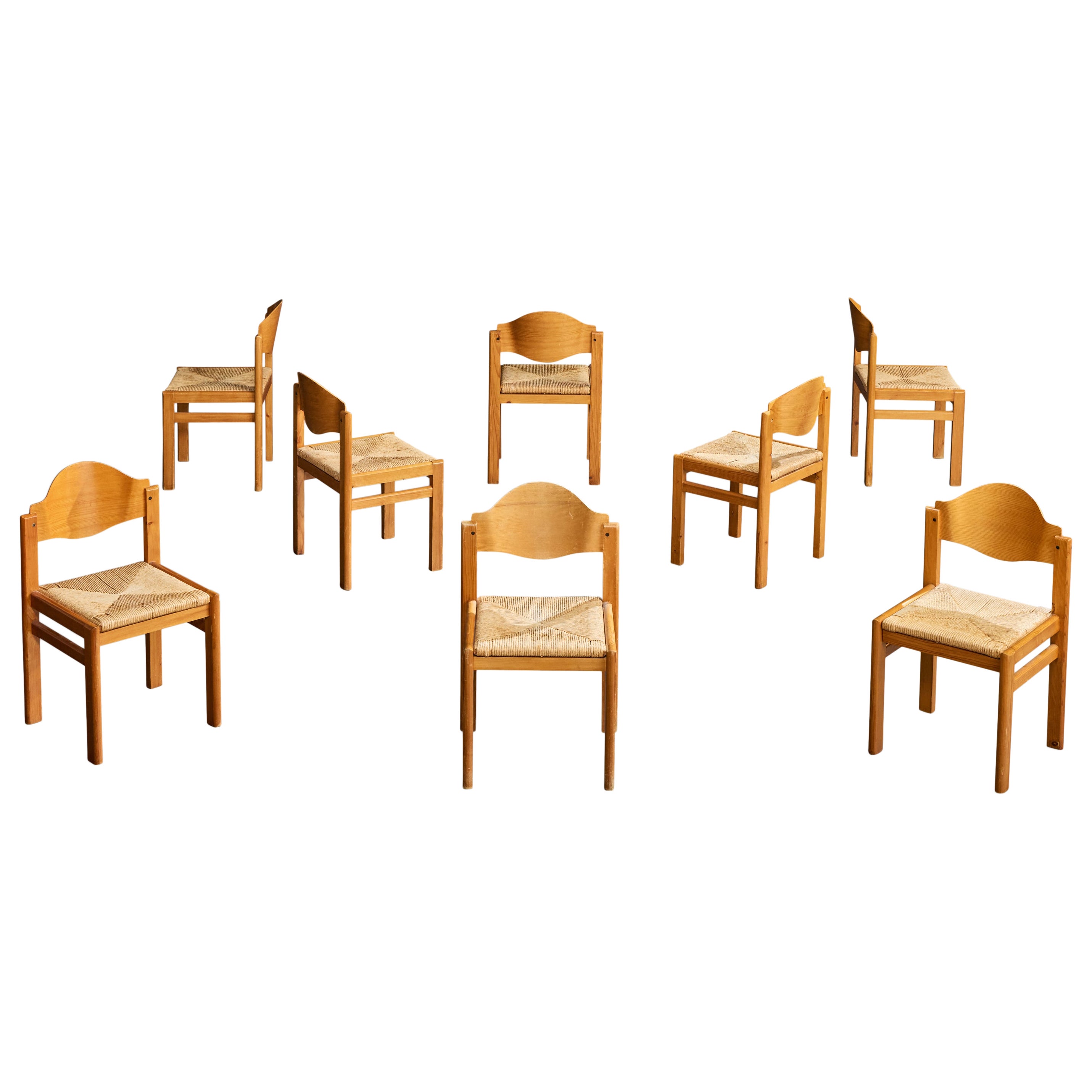 Designer danese, sedie per sala da pranzo, pino, giunco, Danimarca, anni '70 in vendita