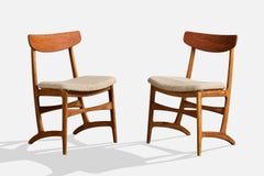 Danish Designer, Dining Room Chairs, Teak, Oak, Fabric, Denmark, 1950s