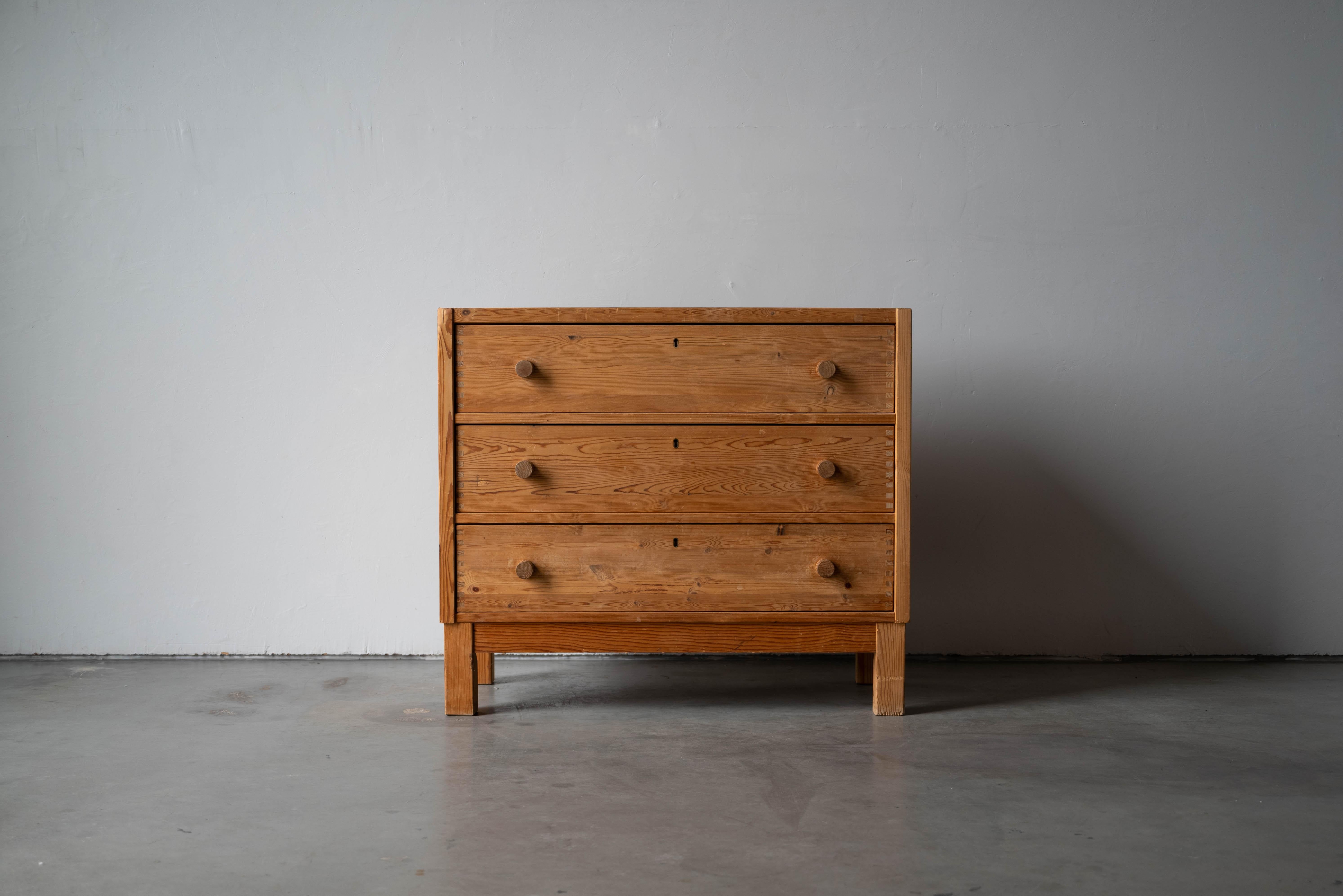 A dresser or chest of drawers in solid pine. Designed and produced in Denmark, 1970s.

  