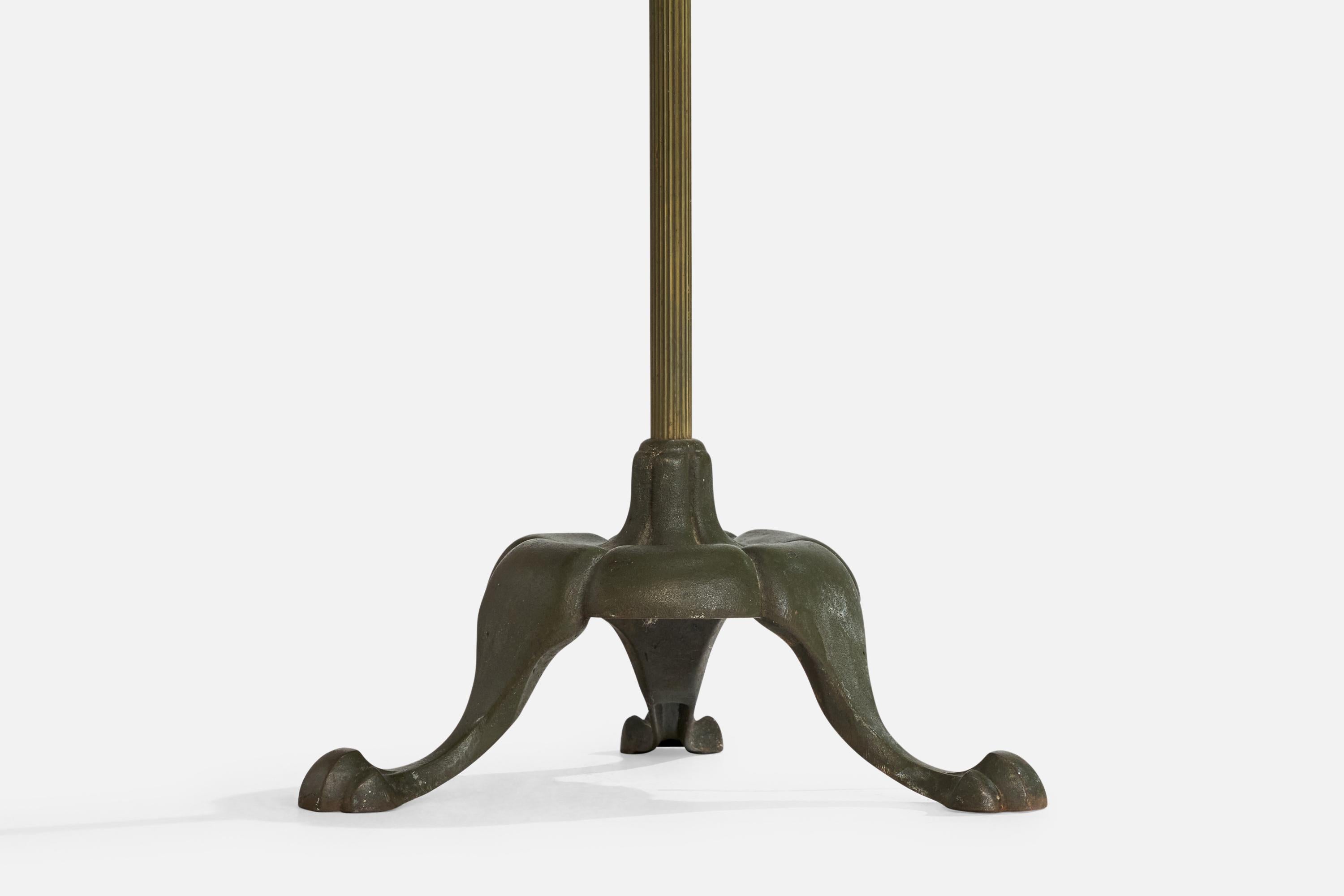 Lampada da terra di design danese, ottone, ghisa, tessuto, Danimarca, anni '30 in vendita 4