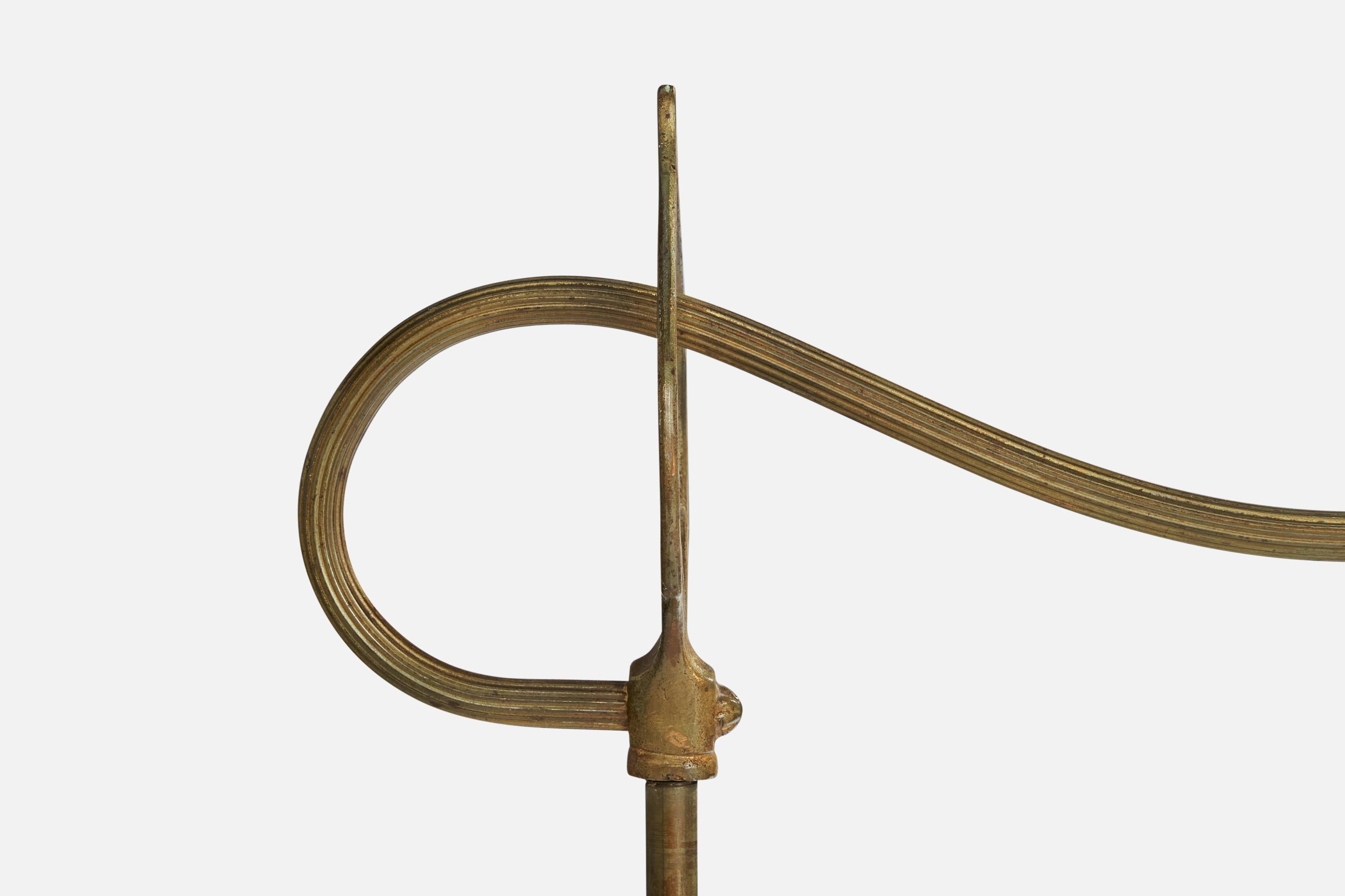 Tessuto Lampada da terra di design danese, ottone, ghisa, tessuto, Danimarca, anni '30 in vendita