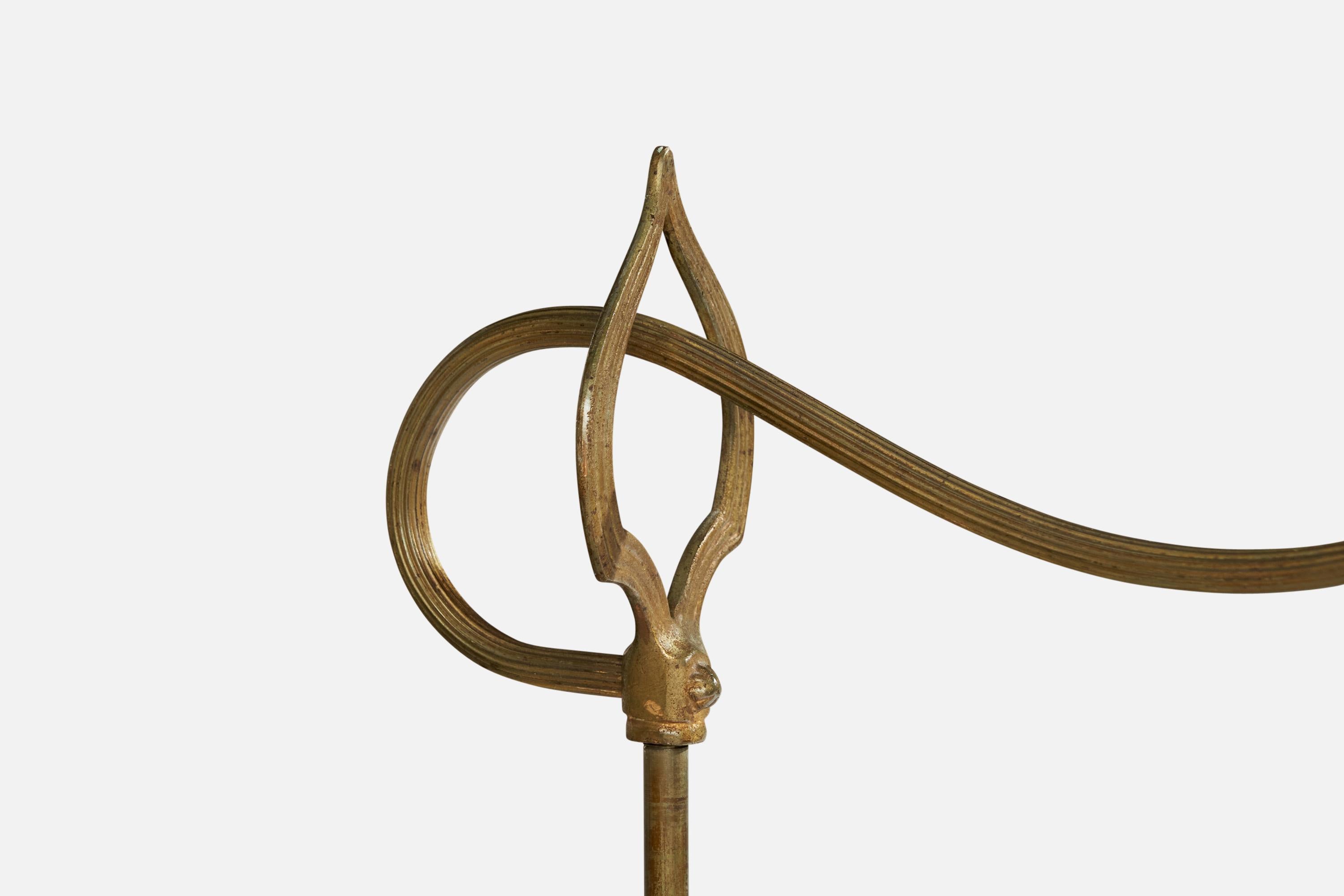 Lampada da terra di design danese, ottone, ghisa, tessuto, Danimarca, anni '30 in vendita 1