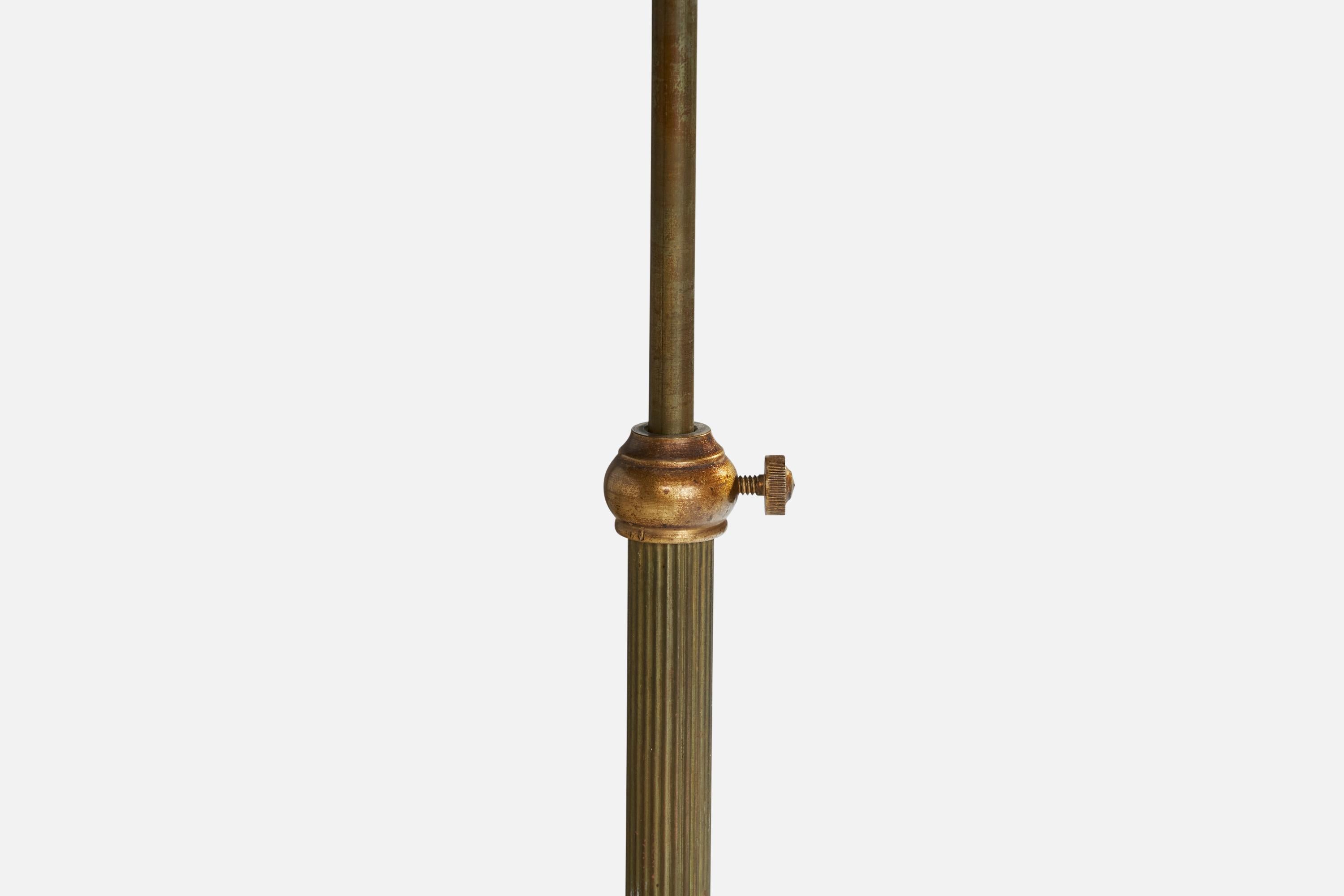Lampada da terra di design danese, ottone, ghisa, tessuto, Danimarca, anni '30 in vendita 2