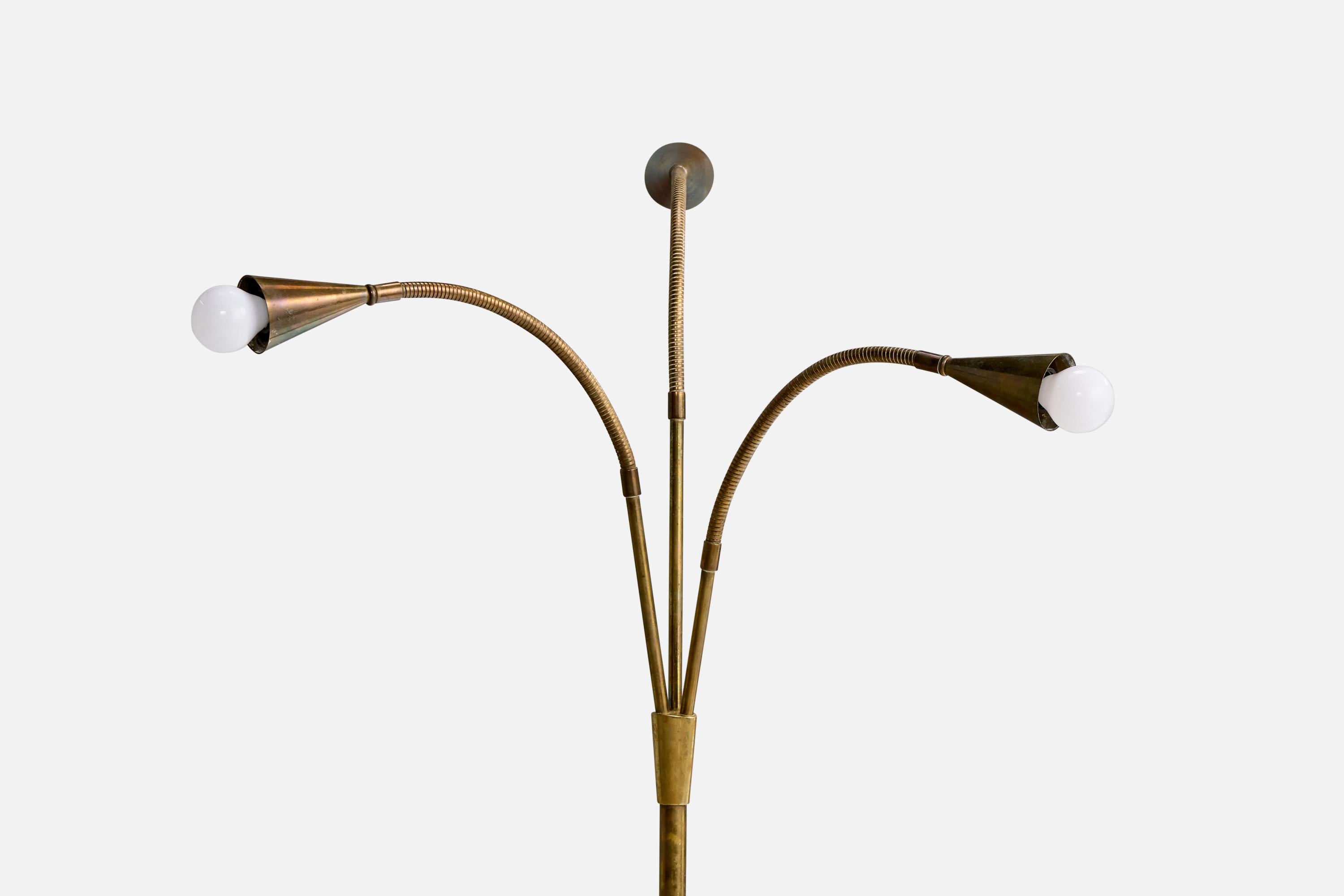 Danish Designer, Floor Lamp, Brass, Denmark, 1940s In Good Condition For Sale In High Point, NC