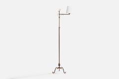 Danish Designer, Floor Lamp, Brass, Fabric, Denmark, 1920s