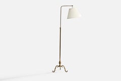 Danish Designer, Floor Lamp, Brass, Fabric, Denmark, 1920s