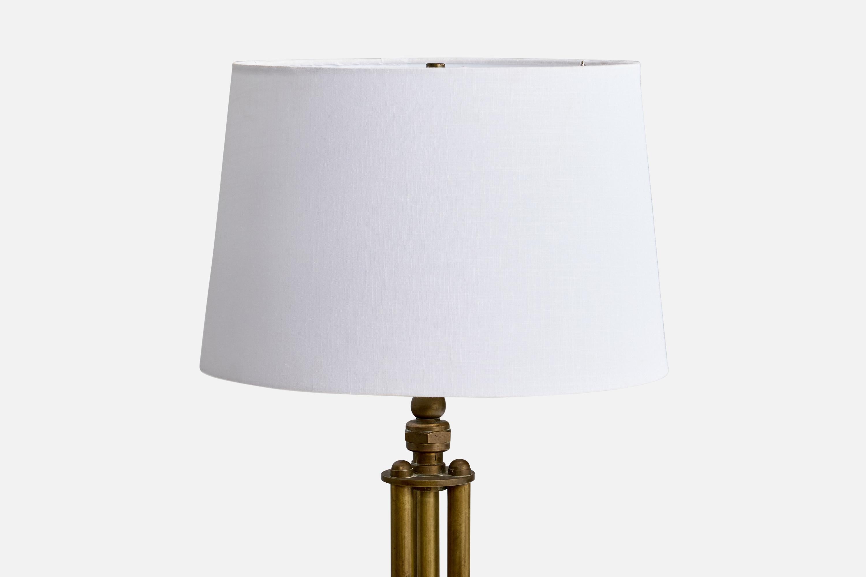 Danish Designer, Floor Lamp, Brass, Fabric, Denmark, 1920s In Good Condition For Sale In High Point, NC