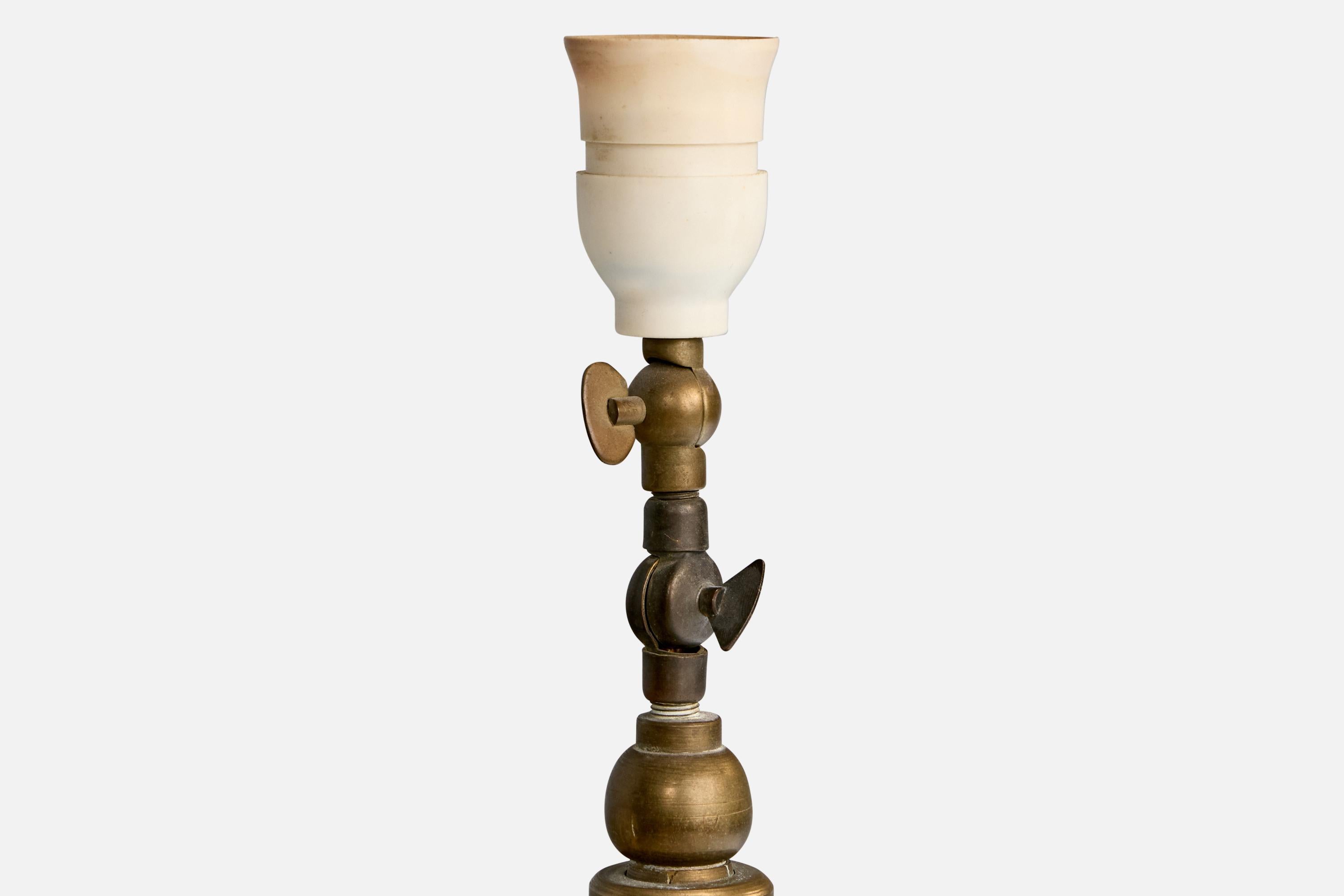 Early 20th Century Danish Designer, Floor Lamp, Brass, Fabric, Denmark, 1920s For Sale