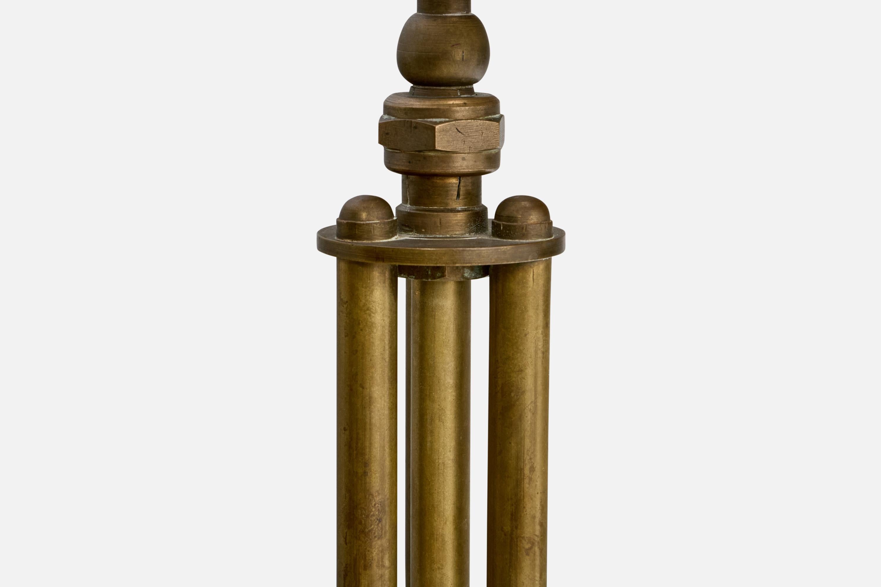 Danish Designer, Floor Lamp, Brass, Fabric, Denmark, 1920s For Sale 1