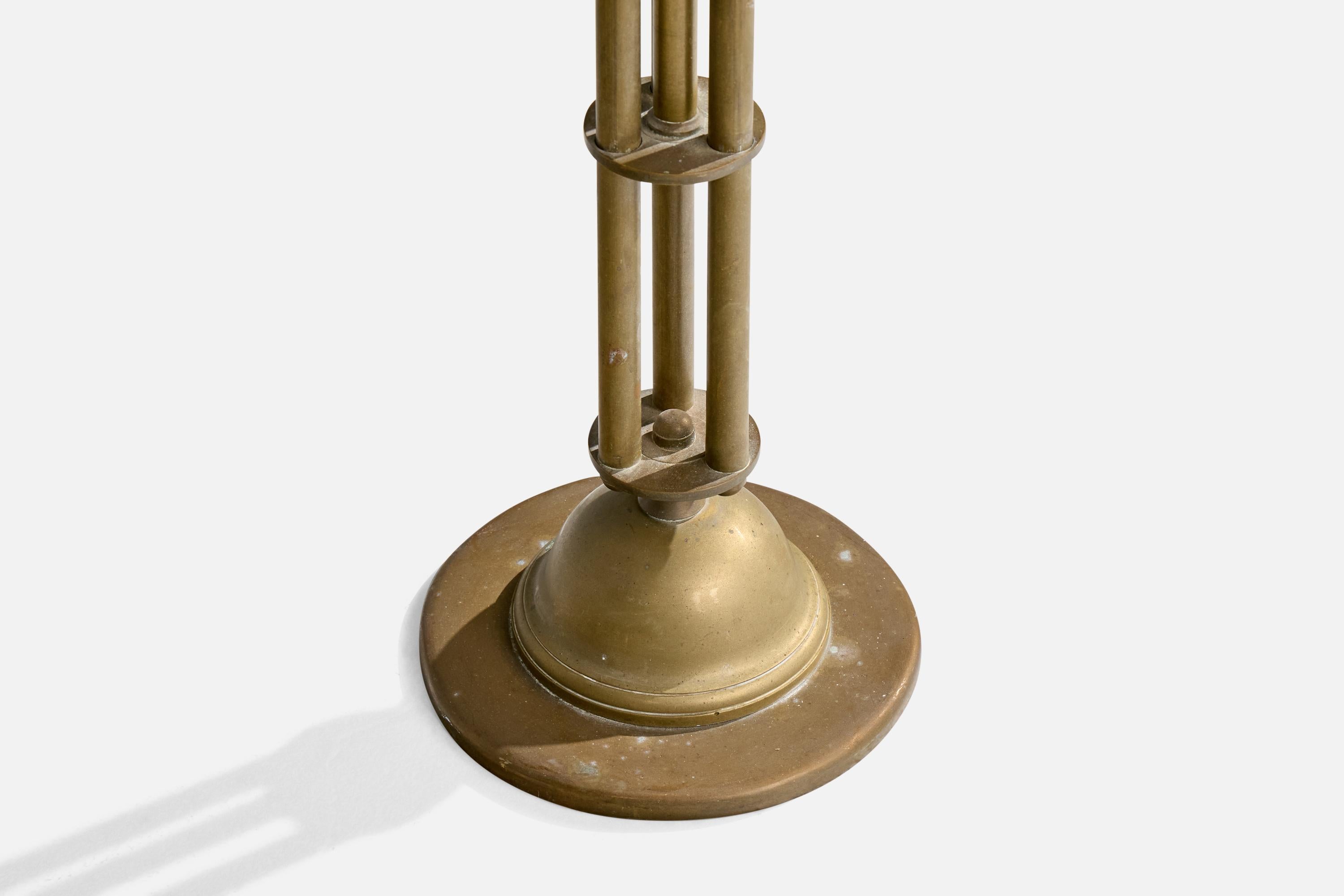 Danish Designer, Floor Lamp, Brass, Fabric, Denmark, 1920s For Sale 2