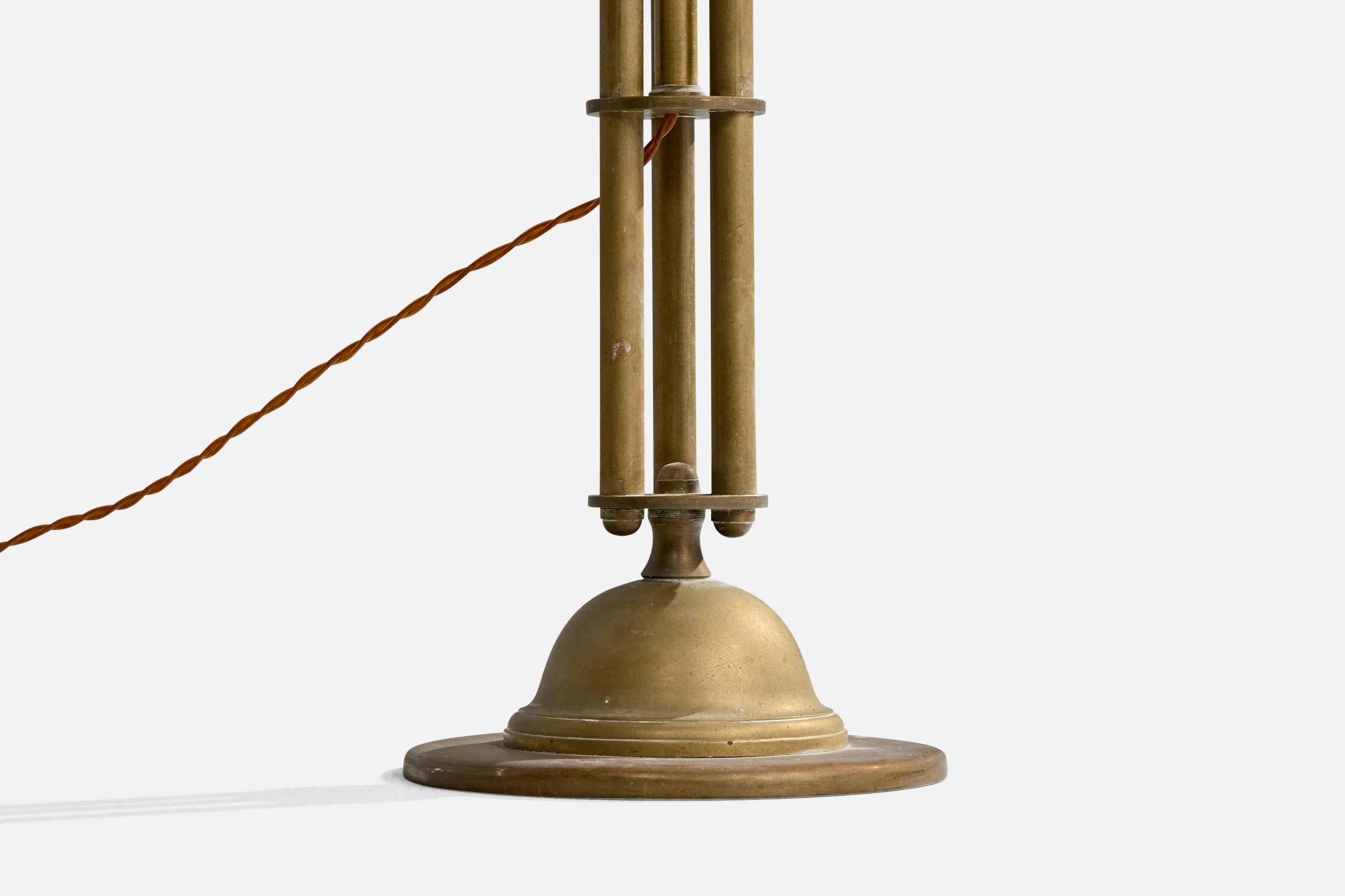 Danish Designer, Floor Lamp, Brass, Fabric, Denmark, 1920s For Sale 3