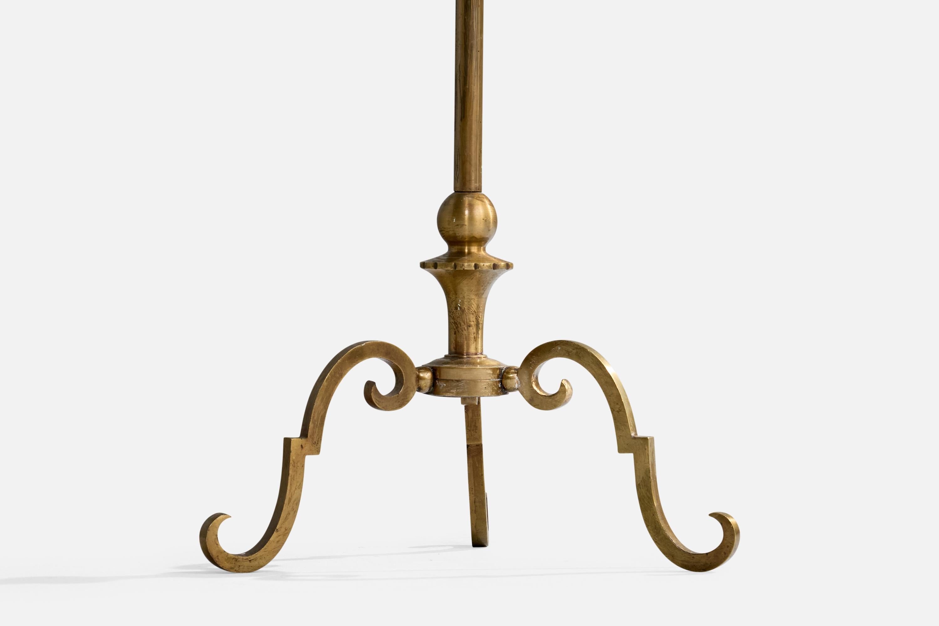 Lampadaire de designer danois, laiton, tissu, Danemark, années 1920 en vente 2