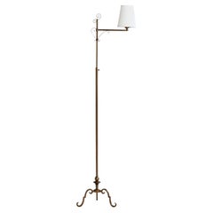 Antique Danish Designer, Floor Lamp, Brass, Fabric, Denmark, 1920s