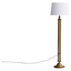 Danish Designer, Floor Lamp, Brass, Fabric, Denmark, 1920s