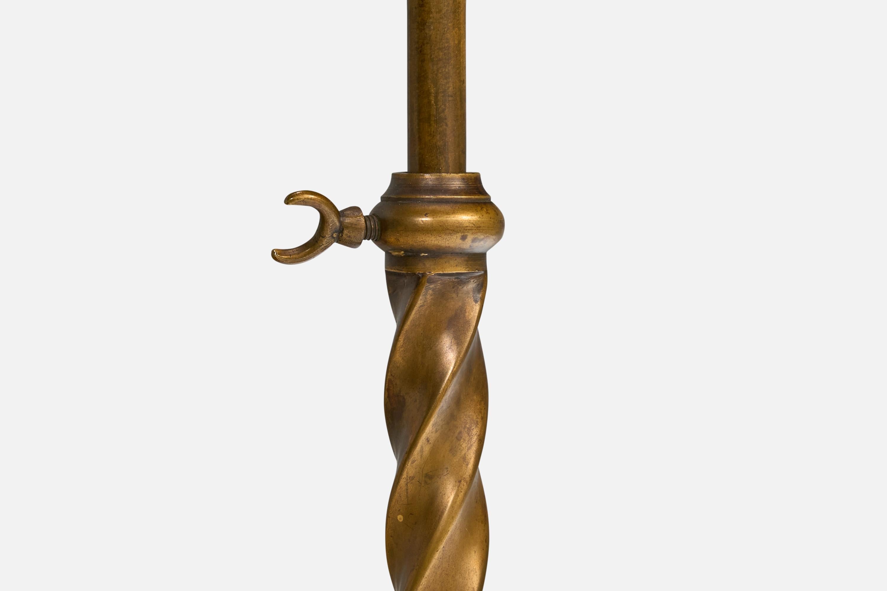 Lampada da terra di design danese, ottone, tessuto, Danimarca, anni '1930 in vendita 4