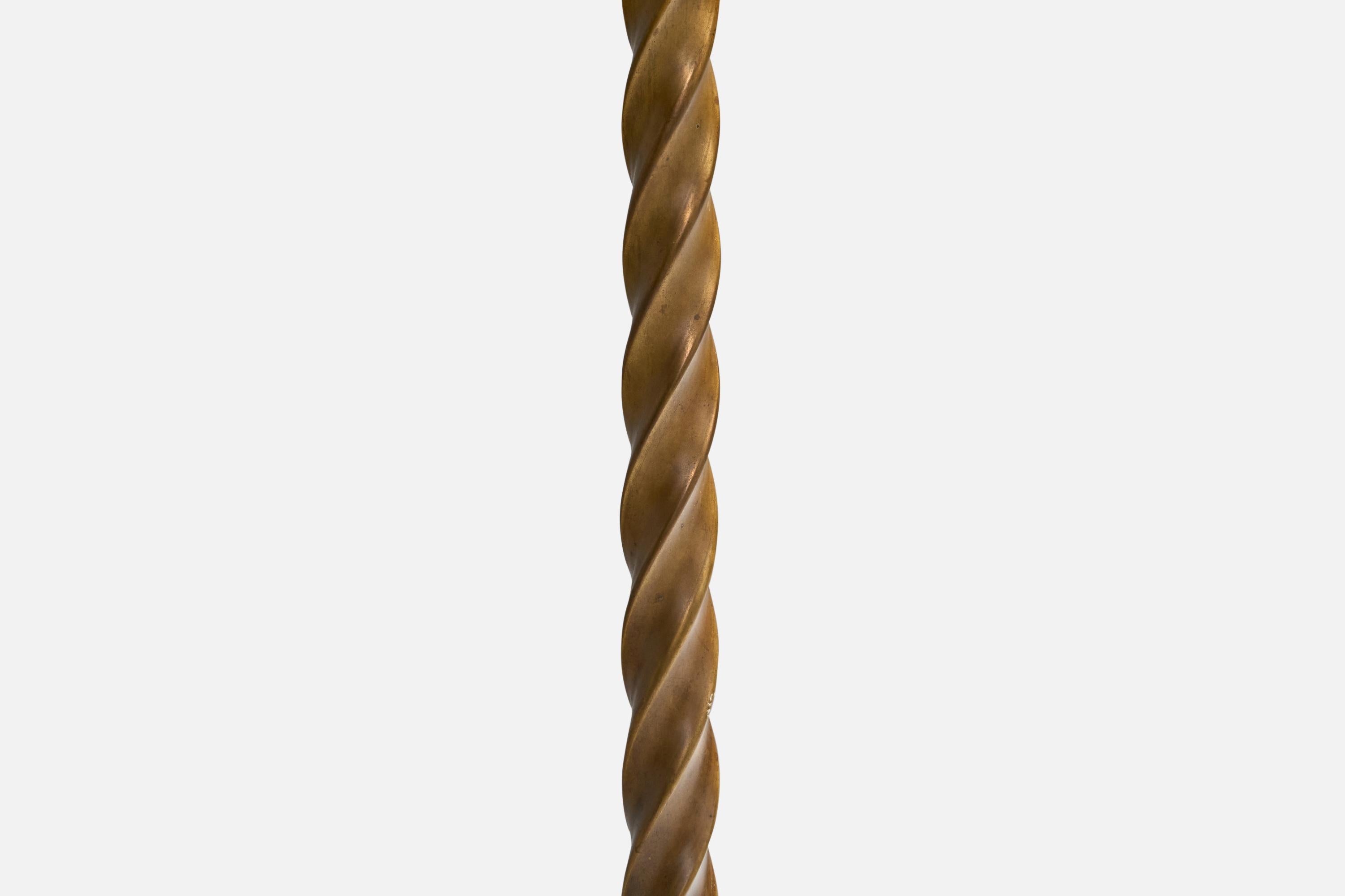 Lampada da terra di design danese, ottone, tessuto, Danimarca, anni '1930 in vendita 5