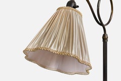 Danish Designer, Floor Lamp, Brass, Fabric, Denmark, 1930s