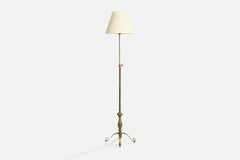 Danish Designer, Floor Lamp, Brass, Fabric, Denmark, 1930s