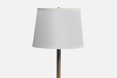 Danish Designer, Floor Lamp, Brass, Fabric, Denmark, 1930s