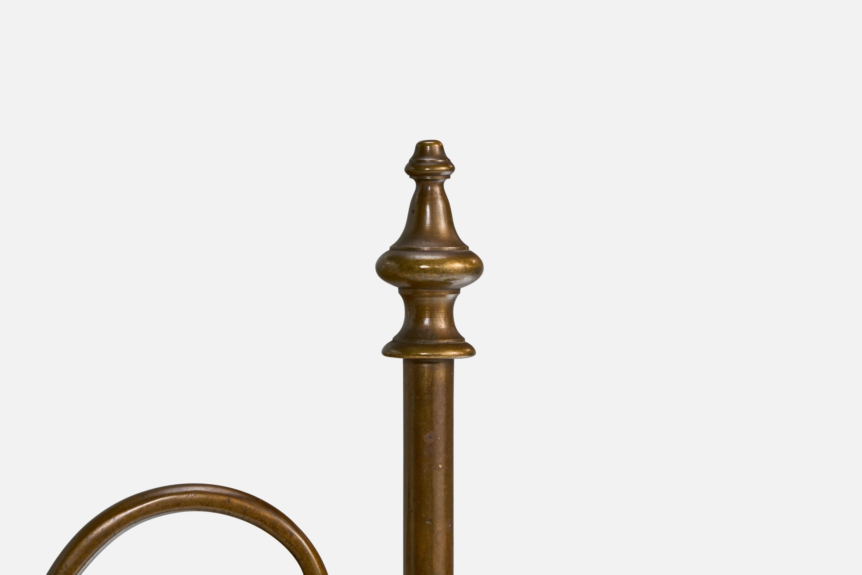 Ottone Lampada da terra di design danese, ottone, tessuto, Danimarca, anni '1930 in vendita