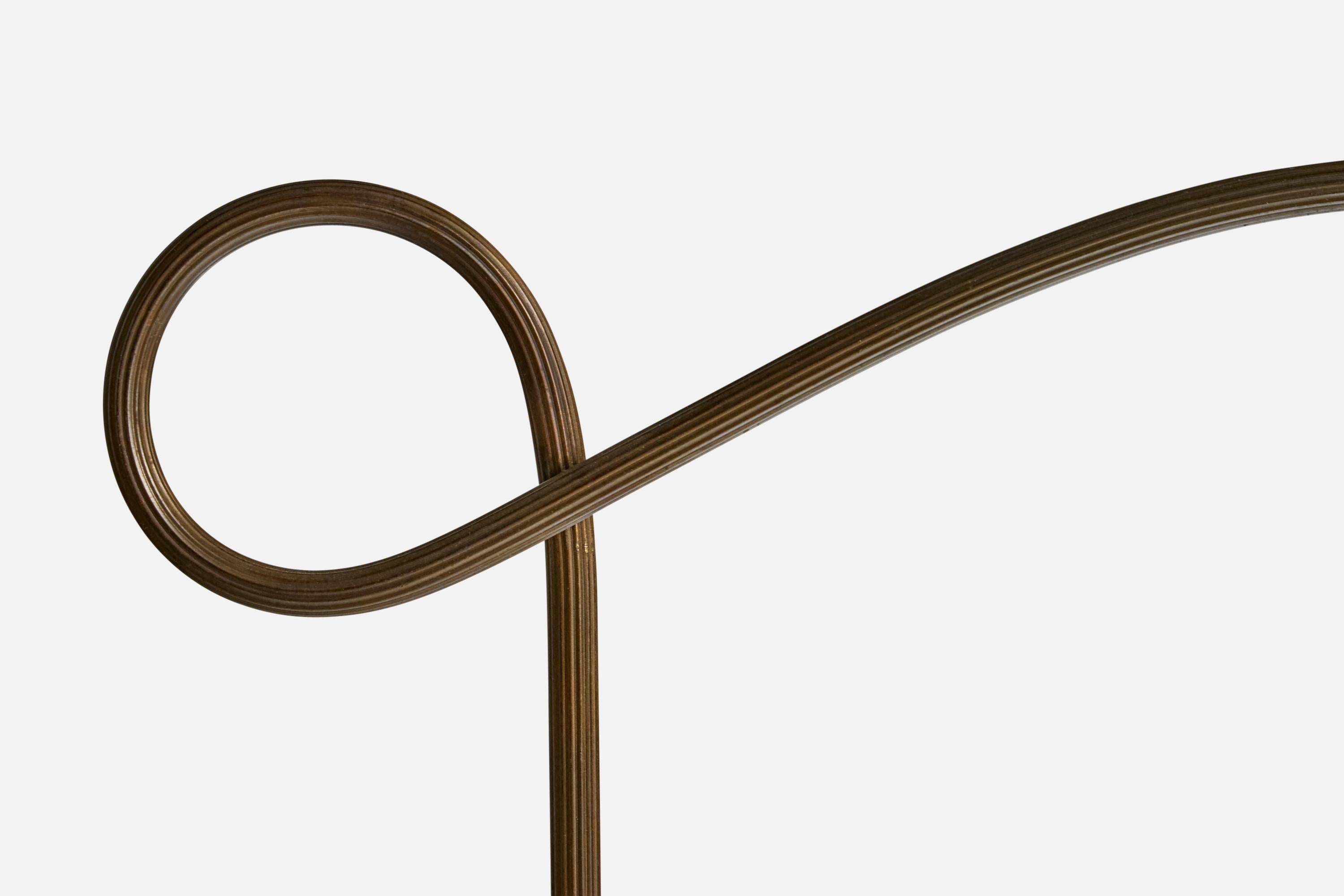Danish Designer, Floor Lamp, Brass, Fabric, Denmark, 1930s For Sale 1