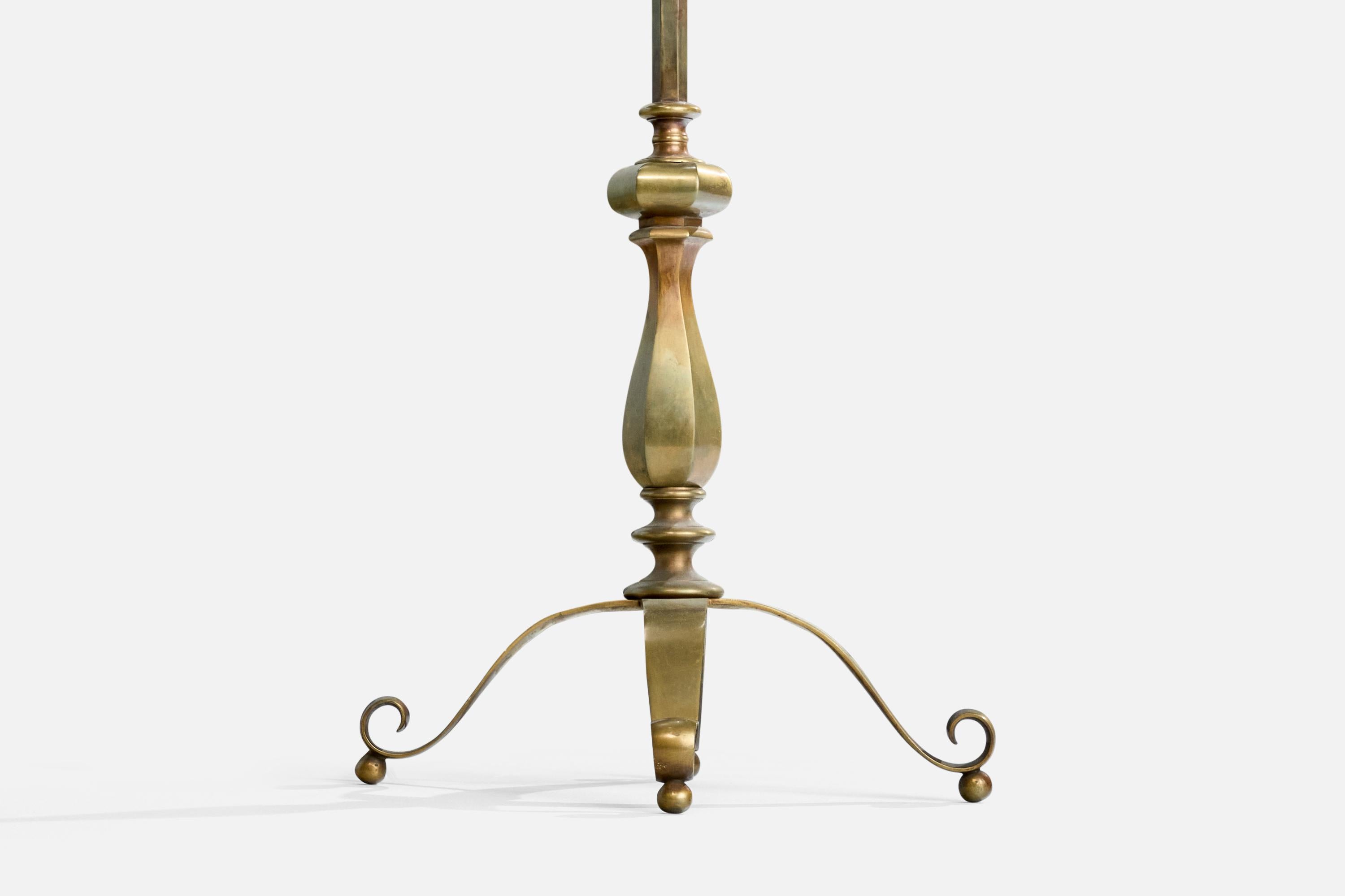 Ottone Lampada da terra di design danese, ottone, tessuto, Danimarca, anni '1930 in vendita