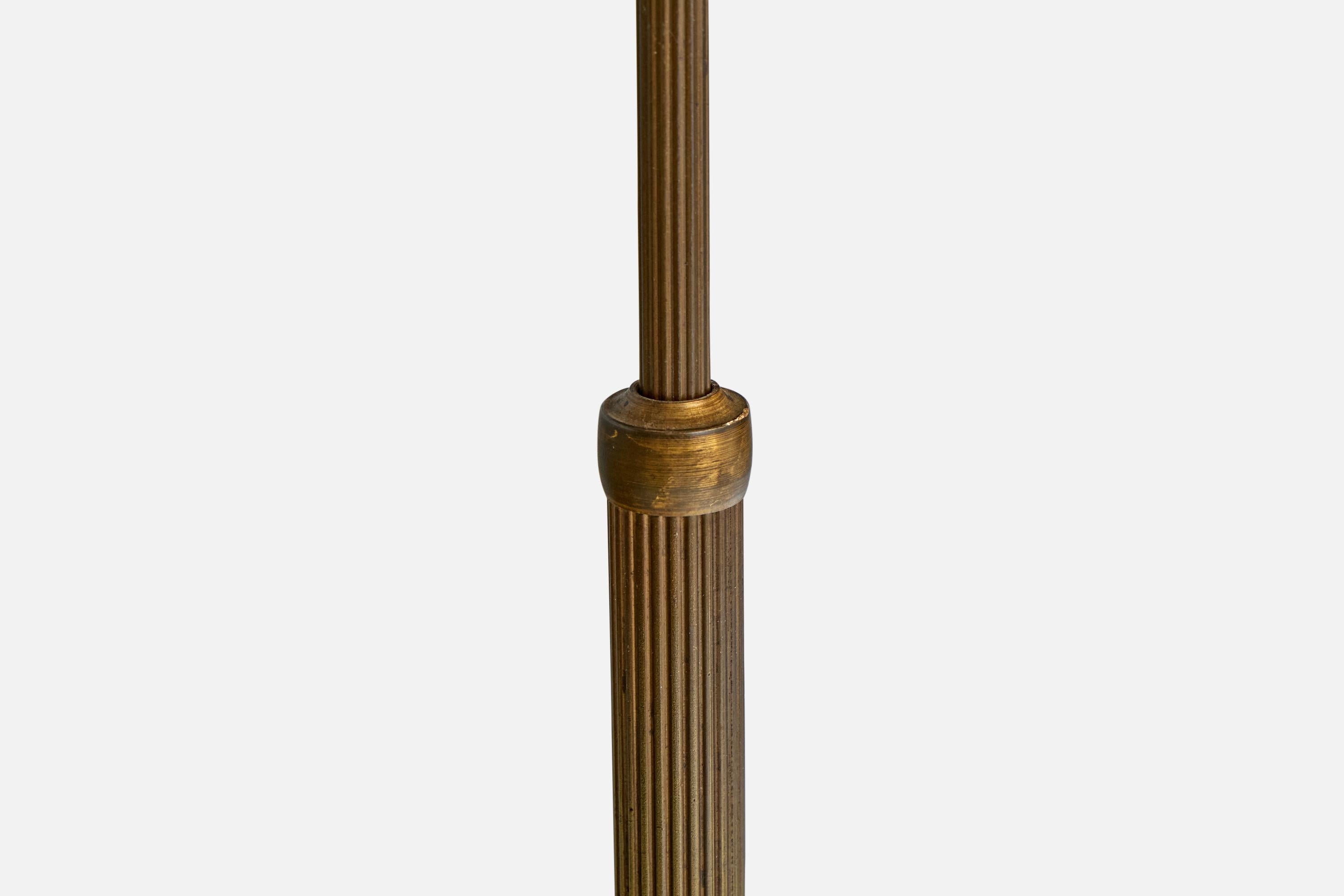 Danish Designer, Floor Lamp, Brass, Fabric, Denmark, 1930s For Sale 2