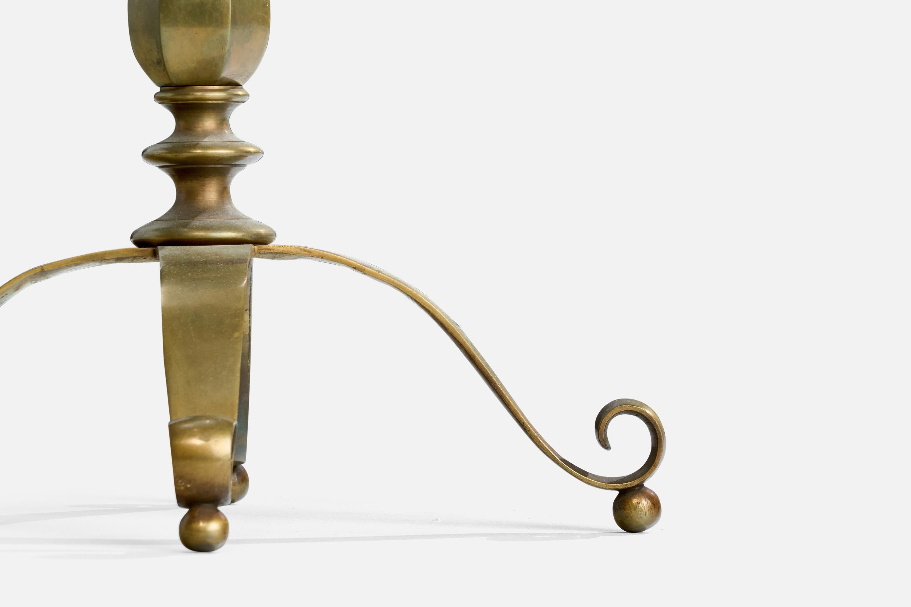 Lampada da terra di design danese, ottone, tessuto, Danimarca, anni '1930 in vendita 1