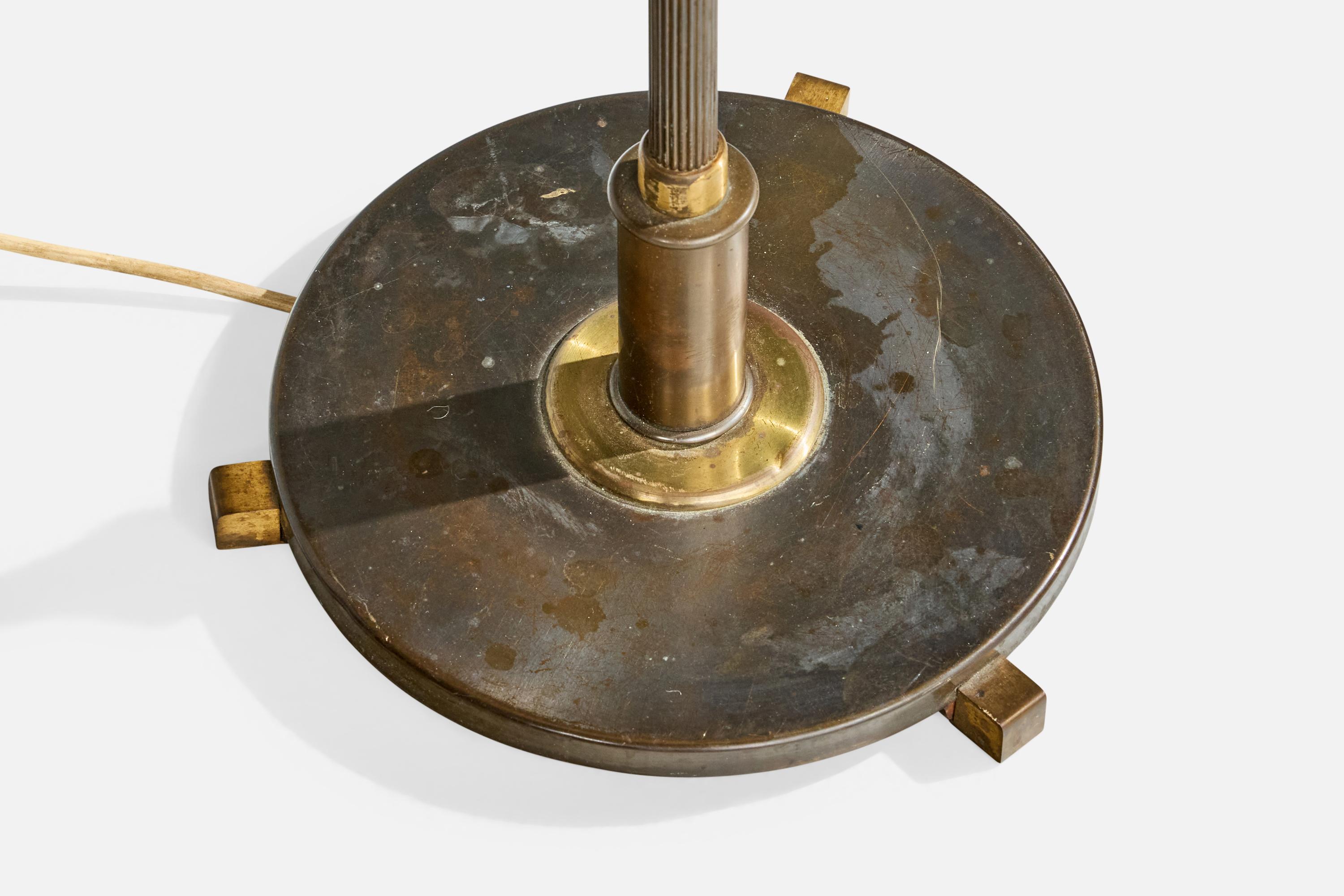 Danish Designer, Floor Lamp, Brass, Fabric, Denmark, 1930s For Sale 3