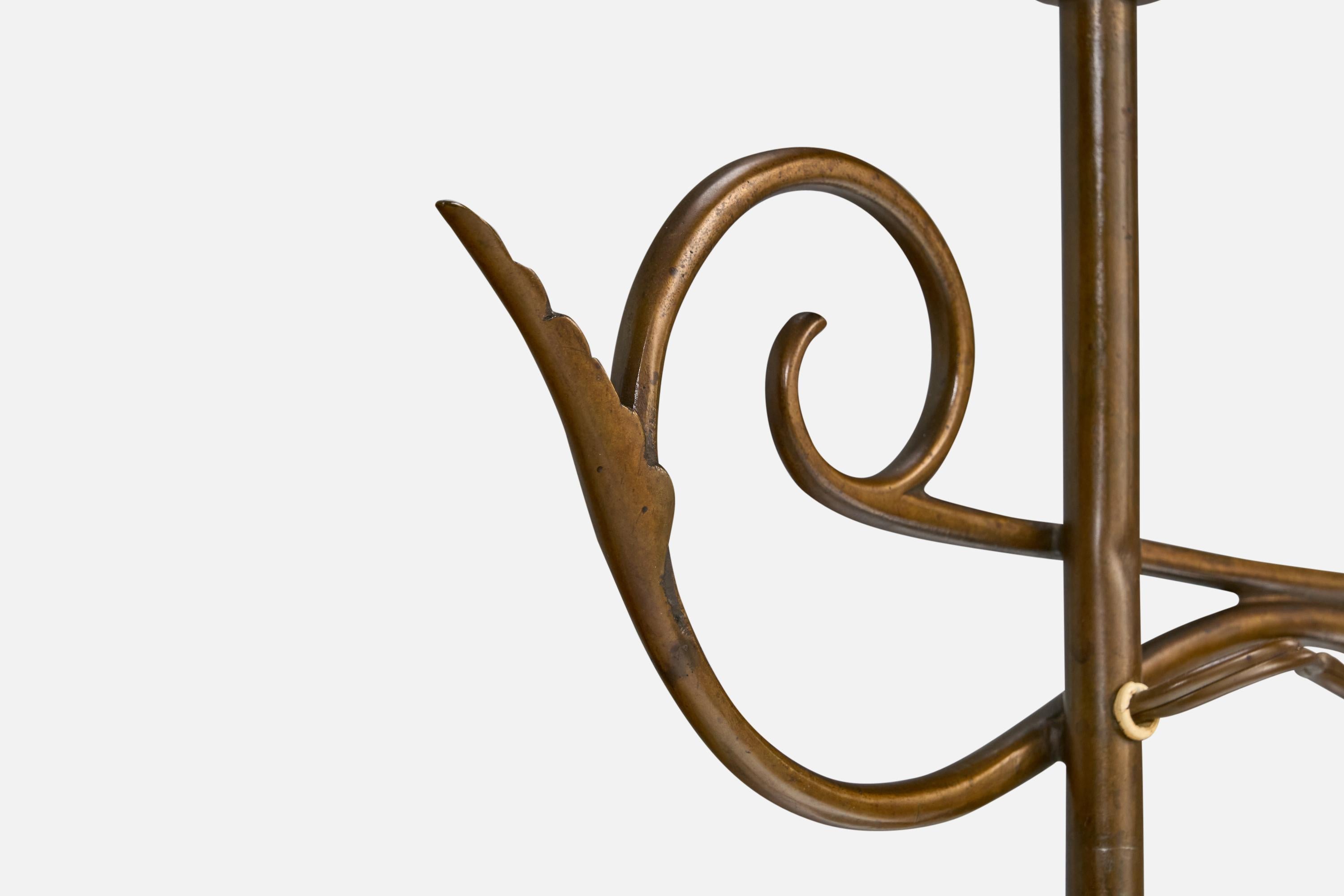 Lampada da terra di design danese, ottone, tessuto, Danimarca, anni '1930 in vendita 3