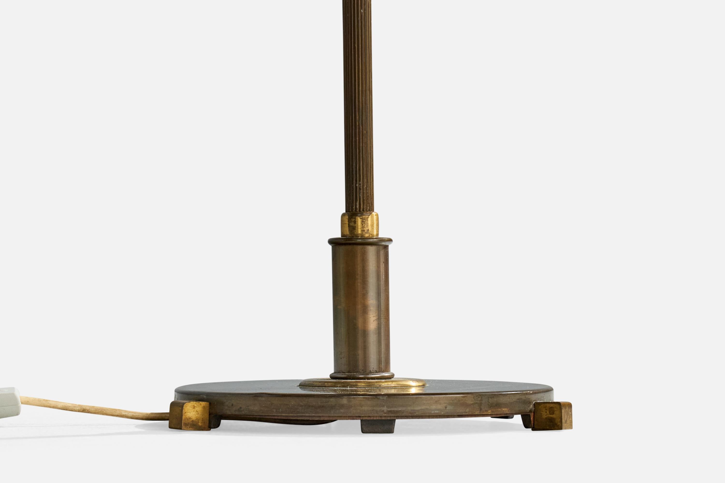 Danish Designer, Floor Lamp, Brass, Fabric, Denmark, 1930s For Sale 4
