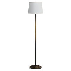 Danish Designer, Floor Lamp, Brass, Fabric, Denmark, 1930s