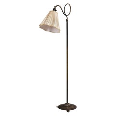 Danish Designer, Floor Lamp, Brass, Fabric, Denmark, 1930s