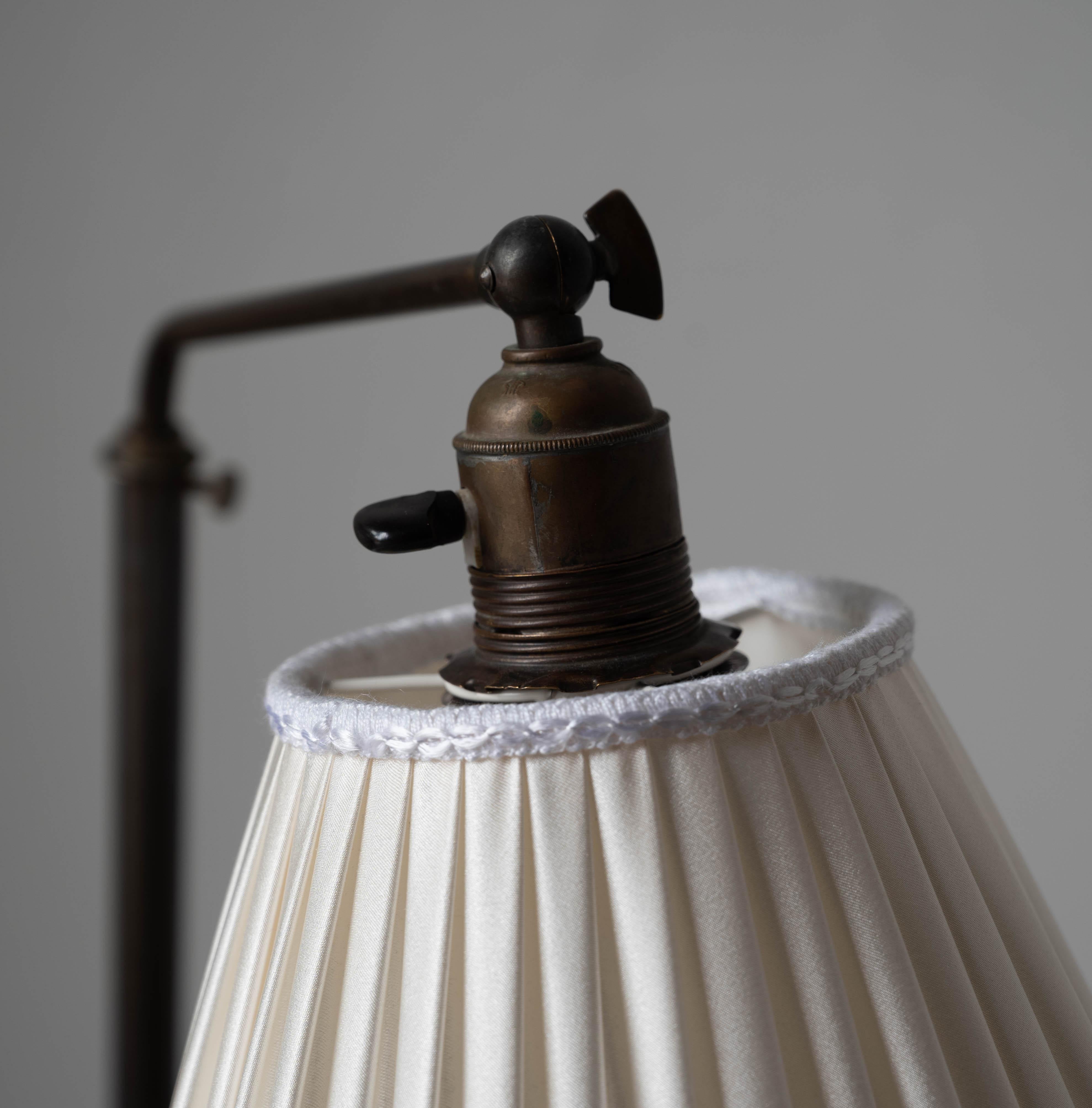Danish Designer, Floor Lamp, Brass, Fabric, Denmark, 1940s 1