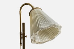 Dänische Designerin, Stehlampe, Messing, Stoff, Dänemark, 1950er Jahre