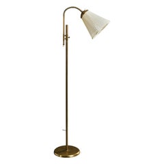 Dänische Designerin, Stehlampe, Messing, Stoff, Dänemark, 1950er Jahre
