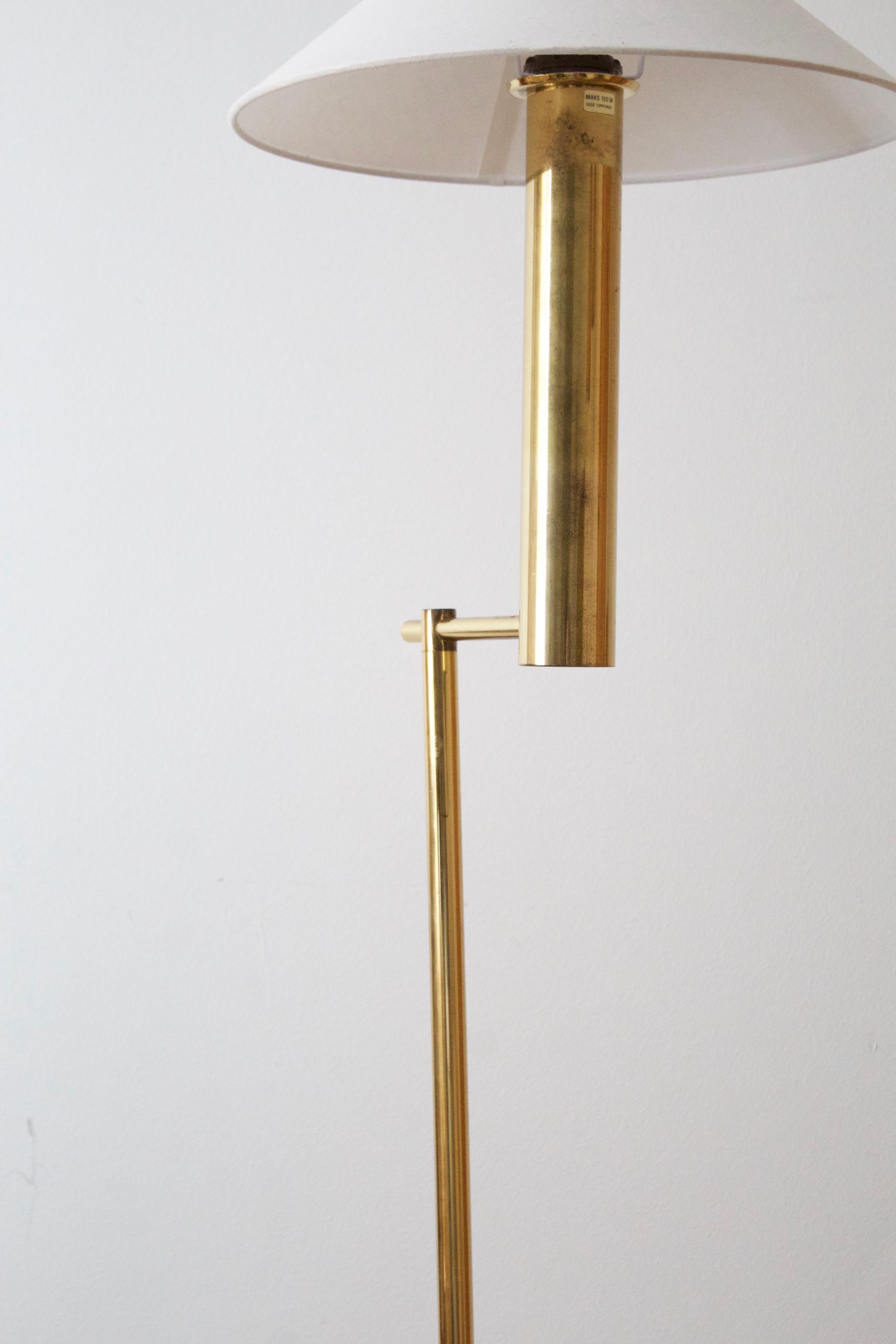 Late 20th Century Danish Designer, Floor Lamp, Brass, Fabric, Denmark, 1970s