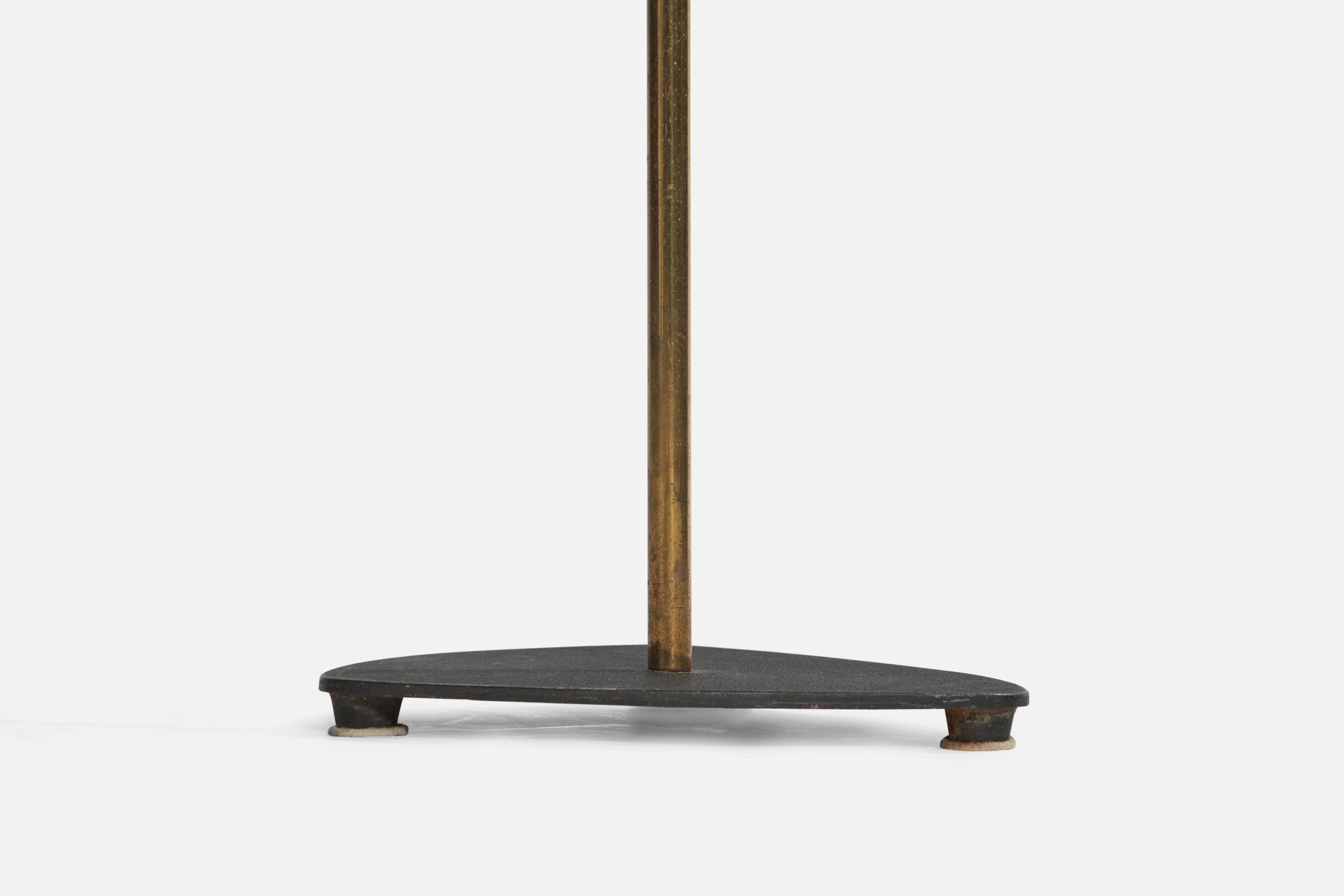 Danish Designer, Floor Lamp, Brass, Iron, Bakelite, Rattan, Denmark, 1940s For Sale 2