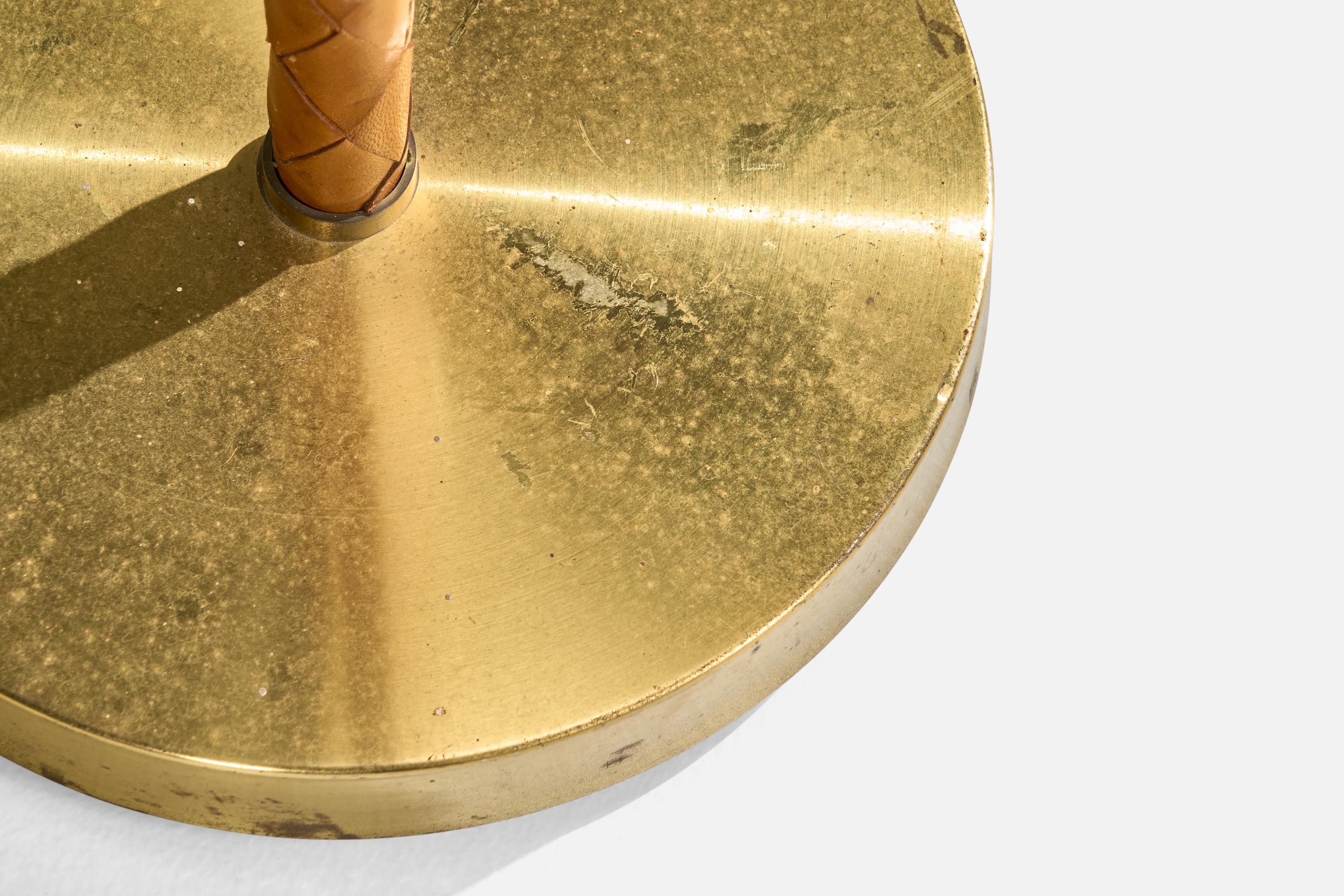 Danish Designer, Floor Lamp, Brass, Leather, Fabric, Denmark, 1940s For Sale 6