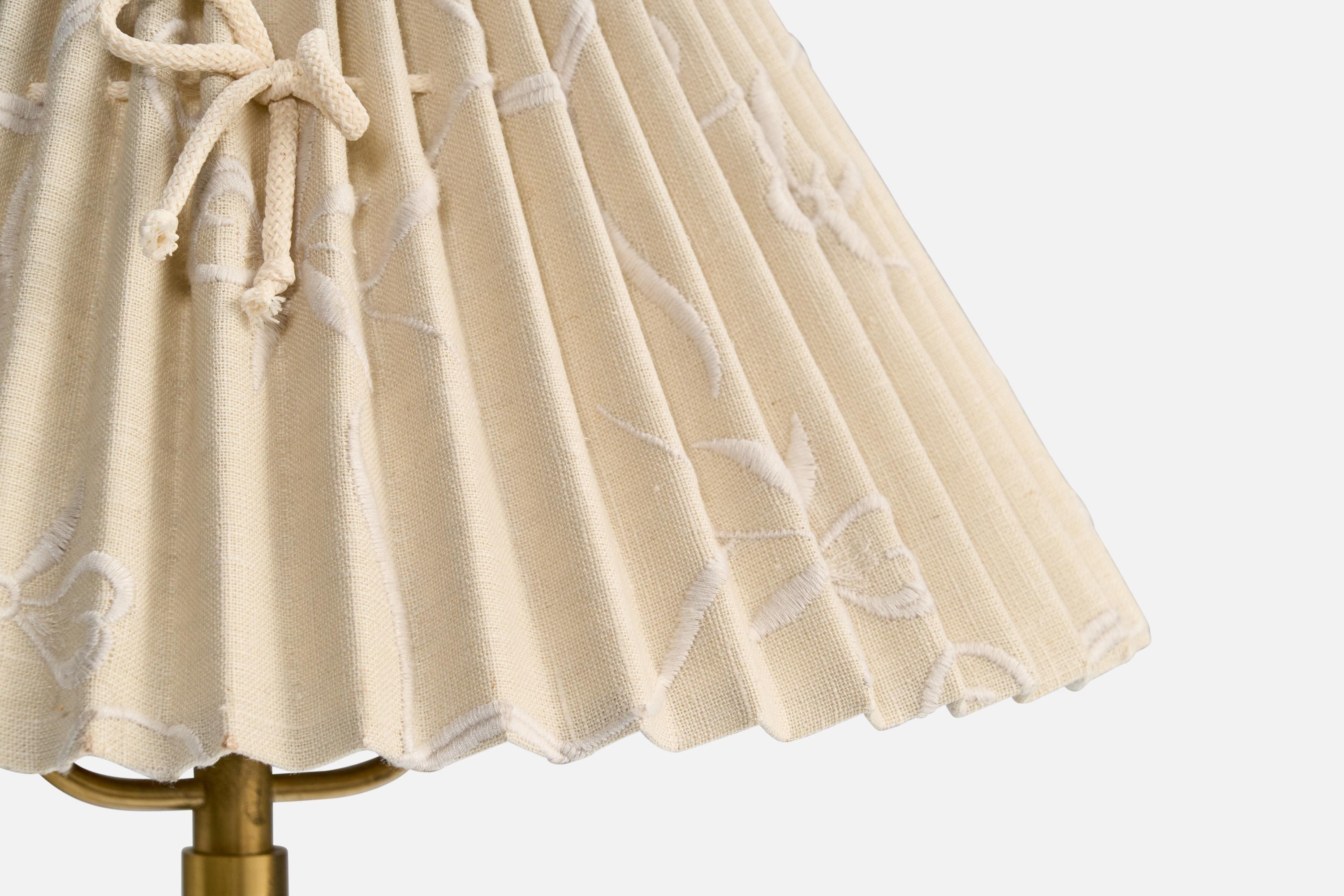 Mid-20th Century Danish Designer, Floor Lamp, Brass, Leather, Fabric, Denmark, 1940s For Sale