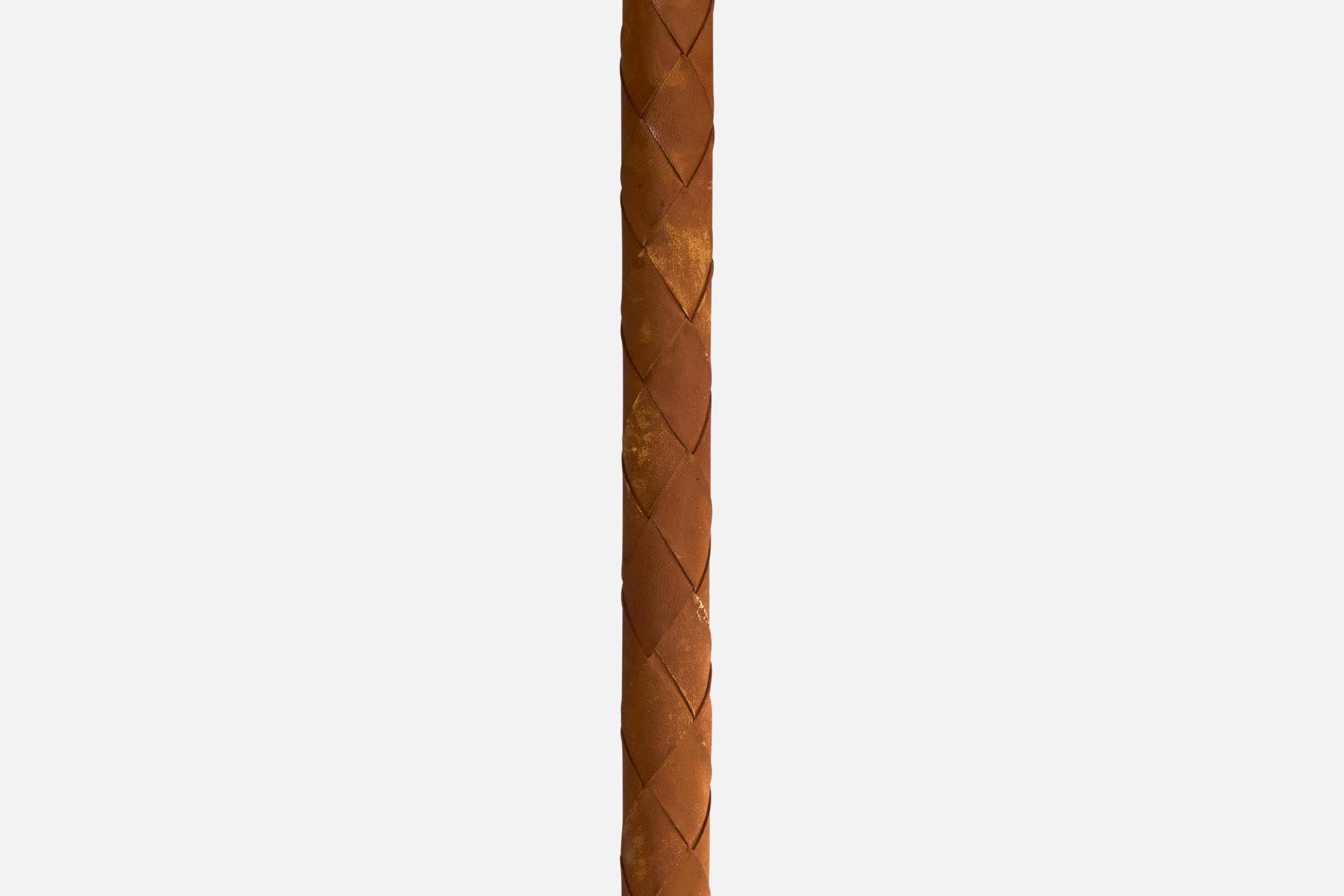 Danish Designer, Floor Lamp, Brass, Leather, Fabric, Denmark, 1940s For Sale 2