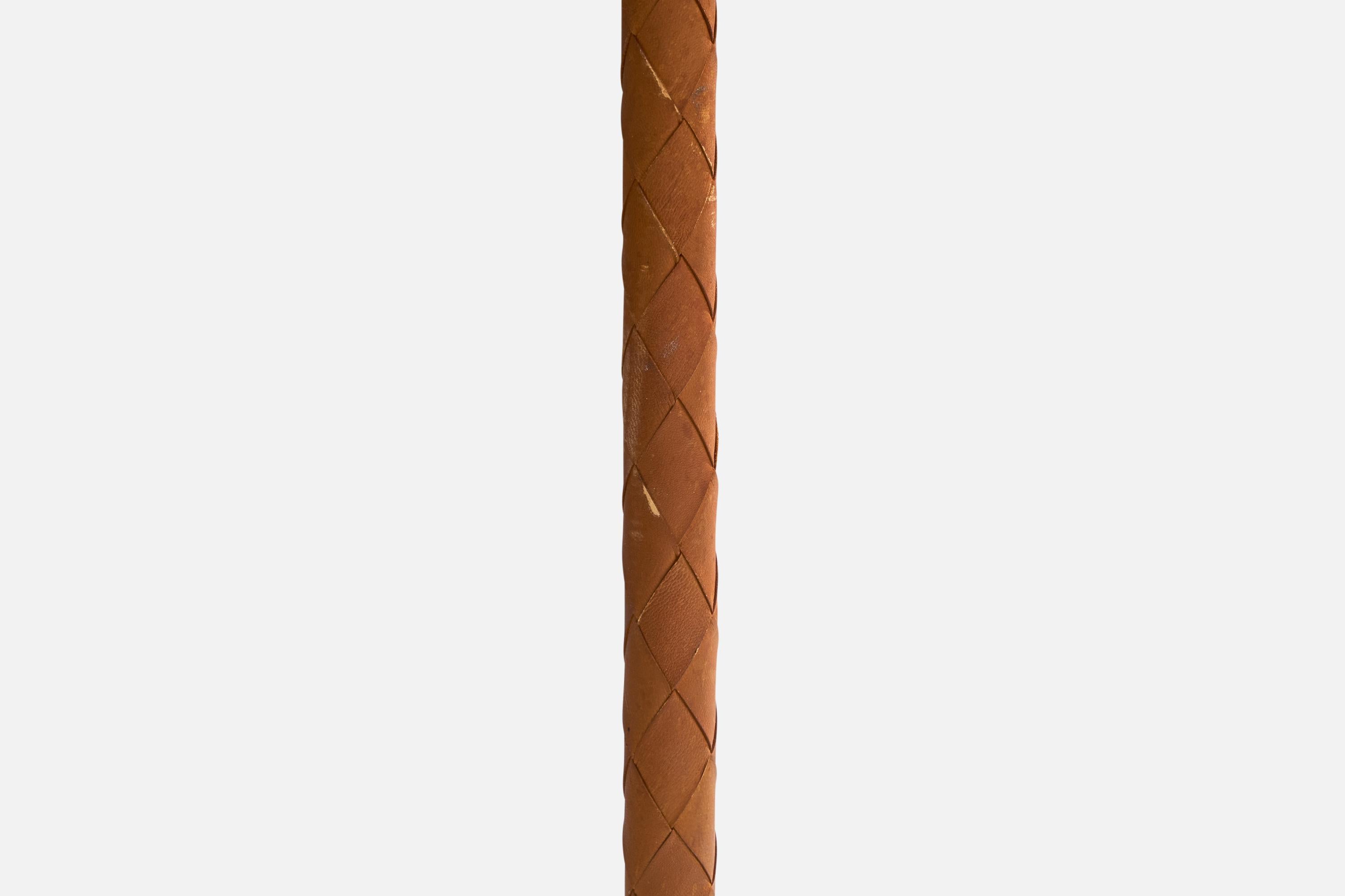 Danish Designer, Floor Lamp, Brass, Leather, Fabric, Denmark, 1940s For Sale 3