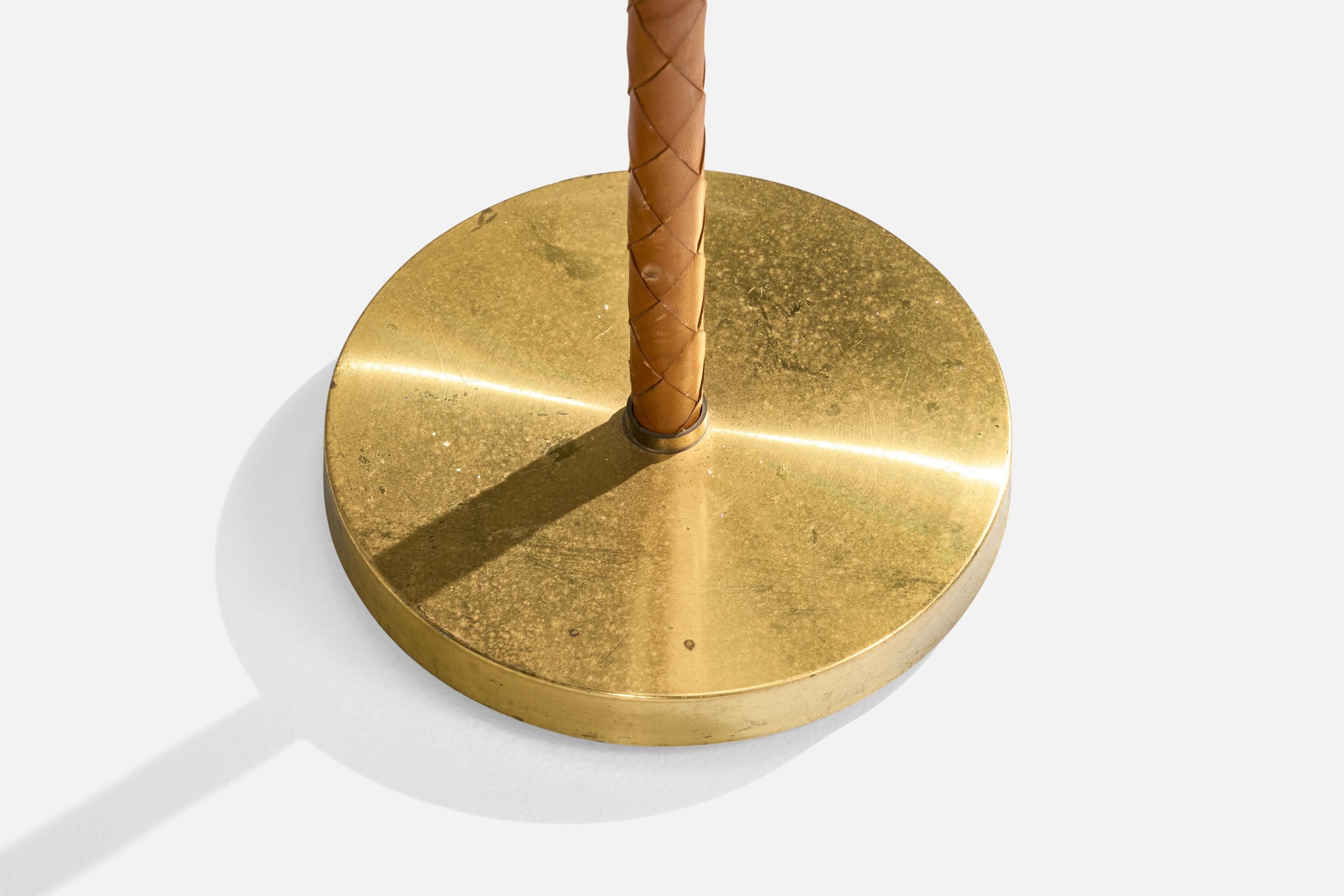 Danish Designer, Floor Lamp, Brass, Leather, Fabric, Denmark, 1940s For Sale 4