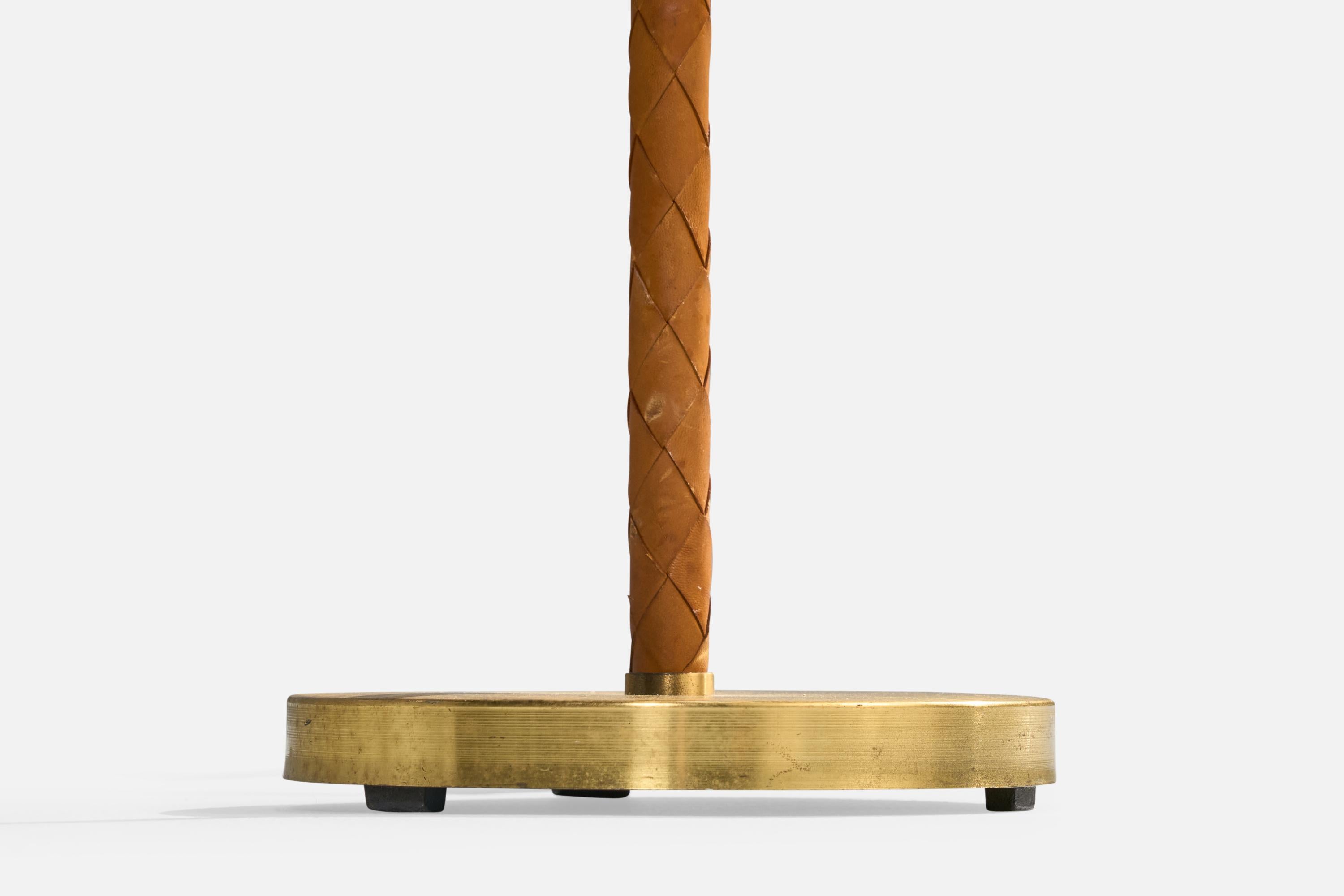 Danish Designer, Floor Lamp, Brass, Leather, Fabric, Denmark, 1940s For Sale 5