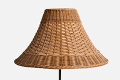 Danish Designer, Floor Lamp, Brass, Metal, Cork, Rattan, Denmark, 1960s