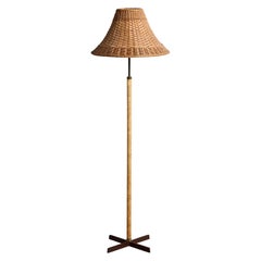 Designer danois, lampadaire, laiton, métal, liège, rotin, Danemark, années 1960