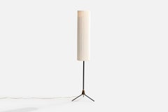 Diseñador danés, lámpara de pie, latón, metal, tela, Dinamarca, años 60