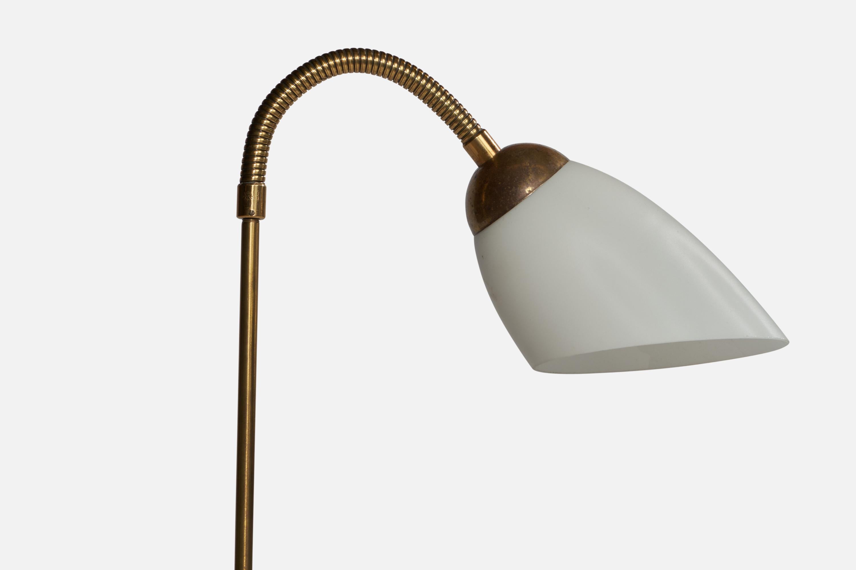 Scandinavian Modern Danish Designer, Floor Lamp, Brass, Metal, Glass, Denmark, 1940s For Sale
